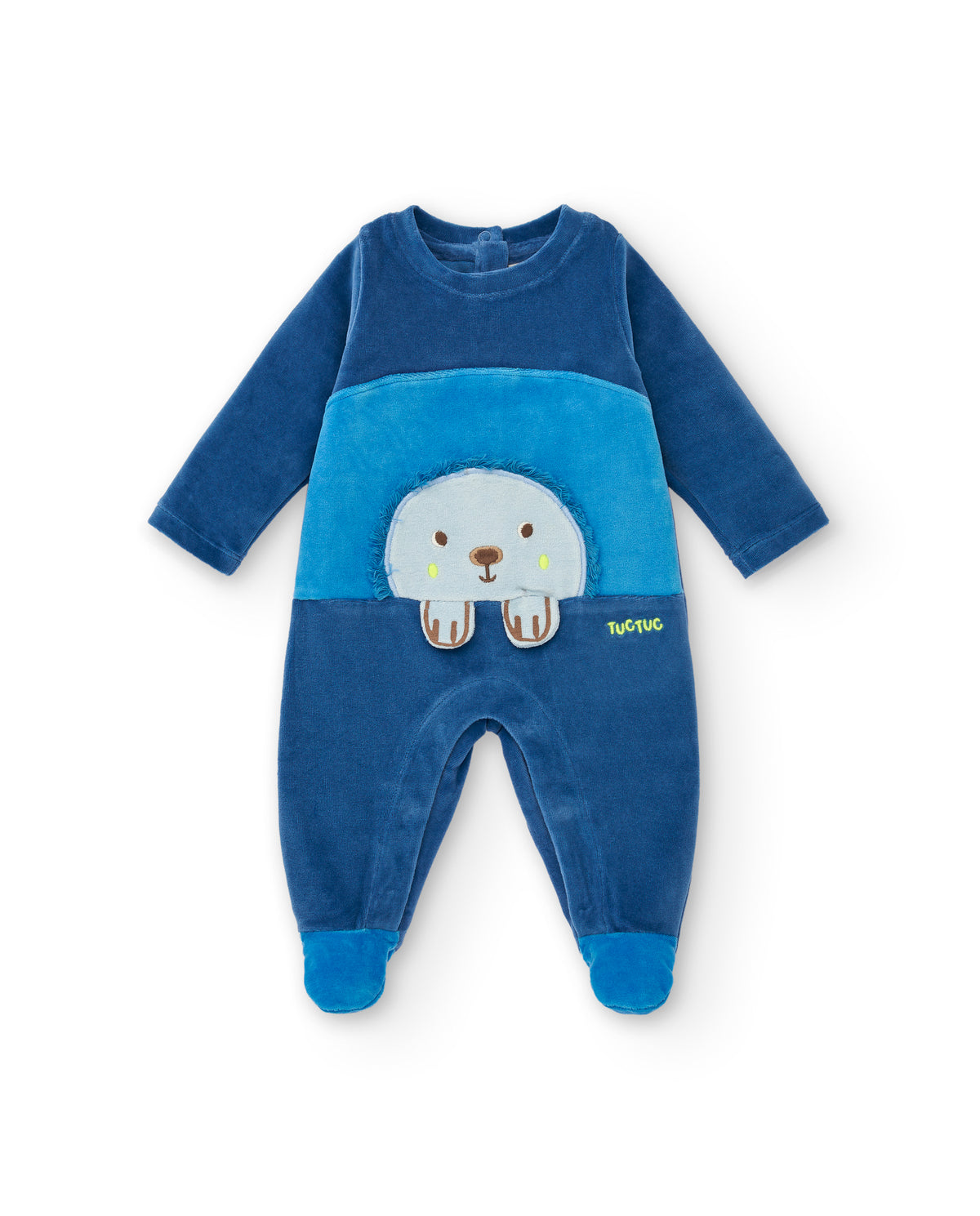 Pelele de manga larga para niño en azul con diseño de erizo