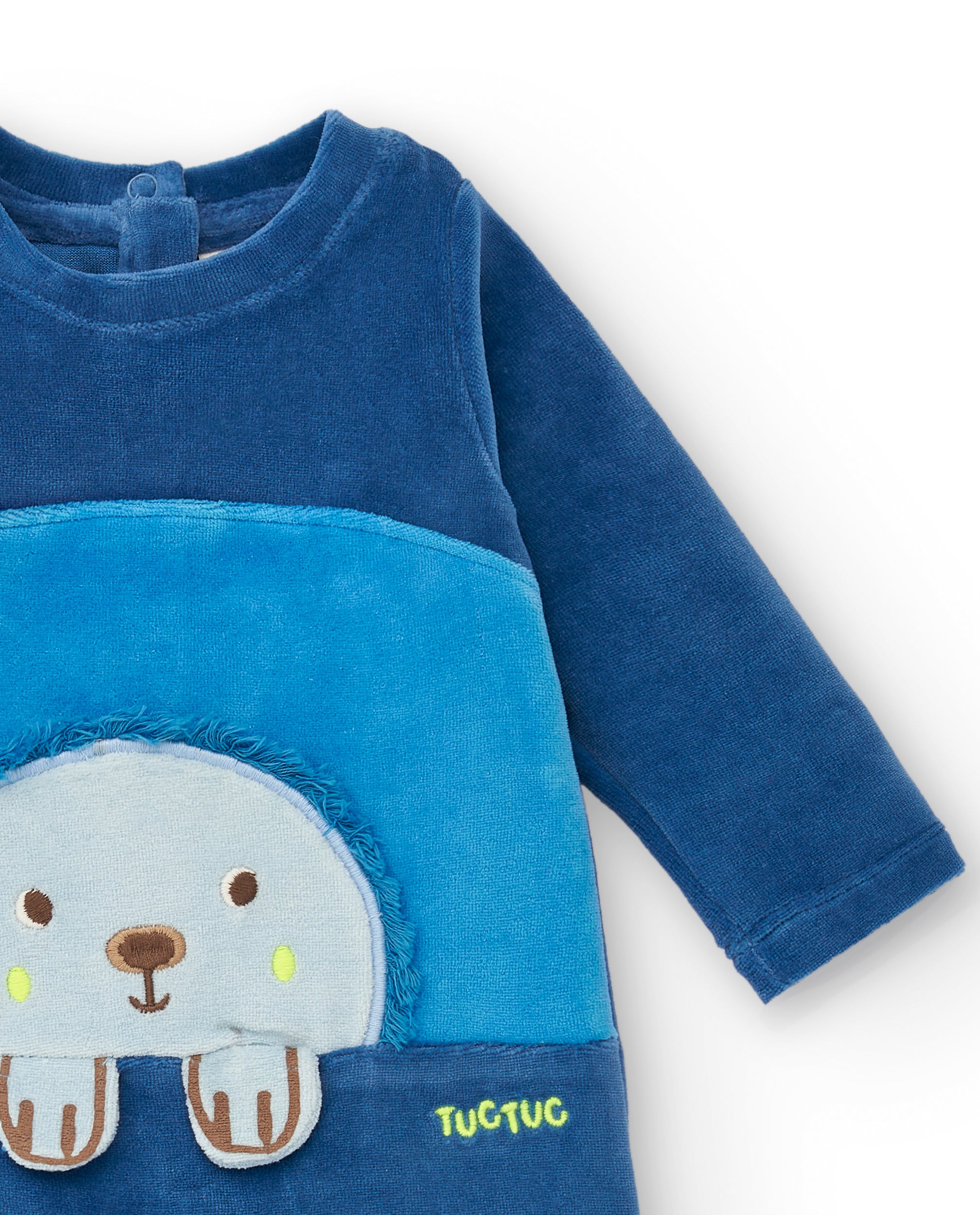 Pelele de manga larga para niño en azul con diseño de erizo