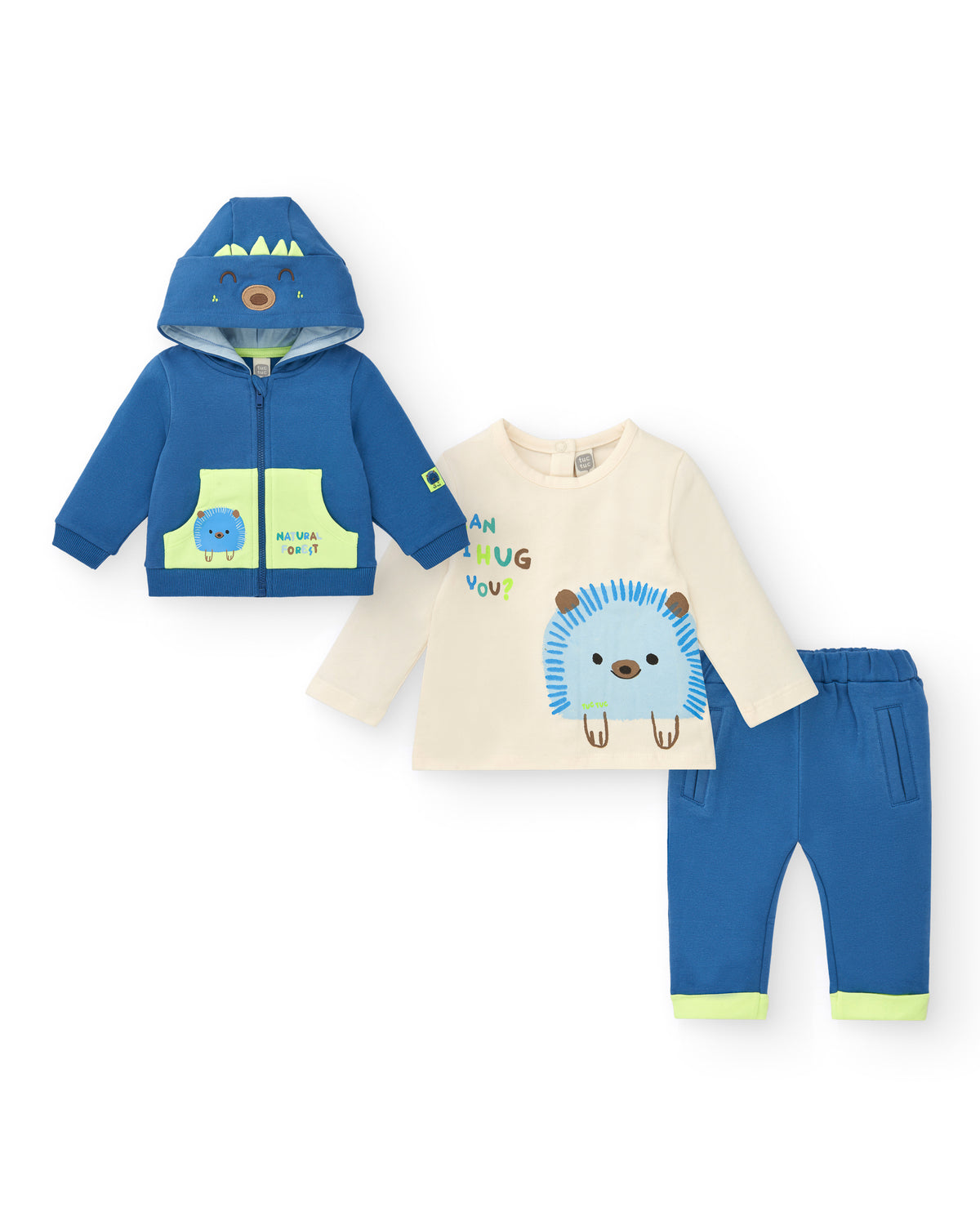 Conjunto de sudadera, camiseta y pantalón para niño en azul y