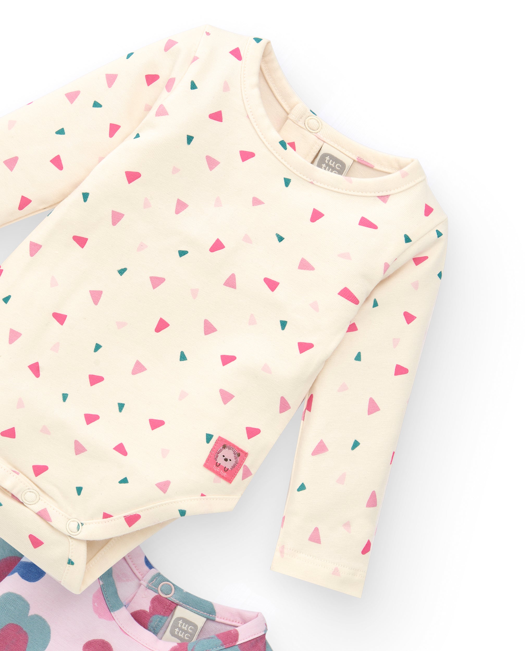 Pack de 2 bodies para niña en tonos crema y rosa con estampado