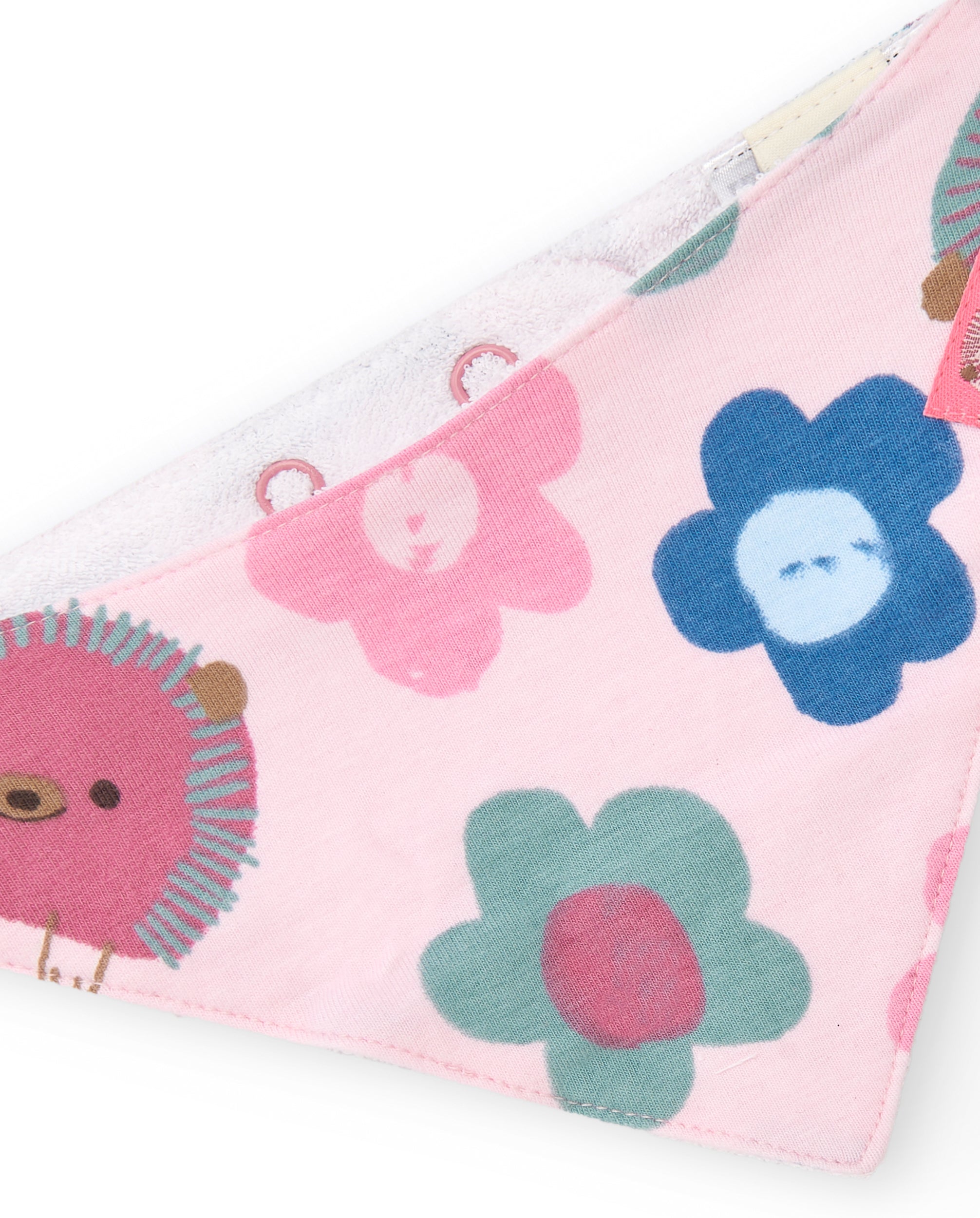 Babero bandana para niña en rosa con estampado de erizos y