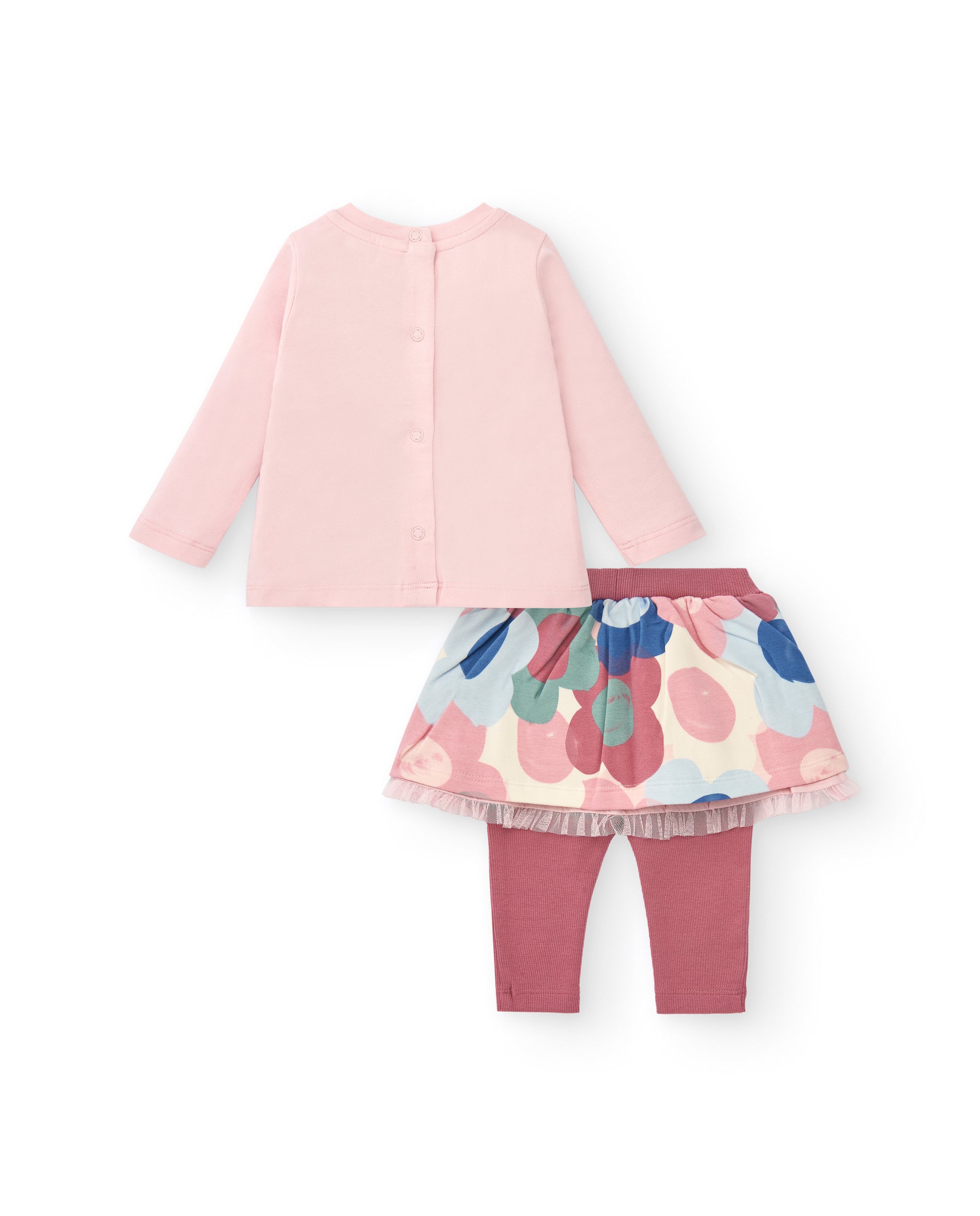 Conjunto de camiseta y falda con leggings para niña en rosa con