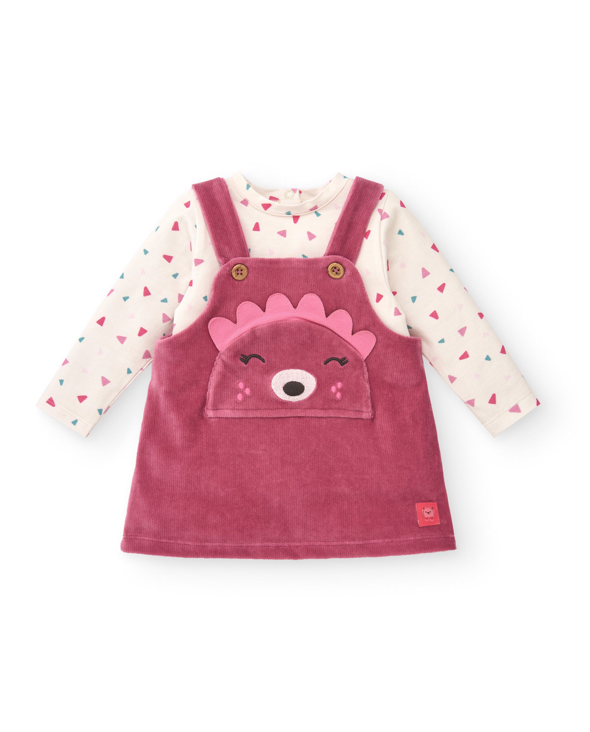 Pichi con camiseta para niña en rosa con diseño de erizo y