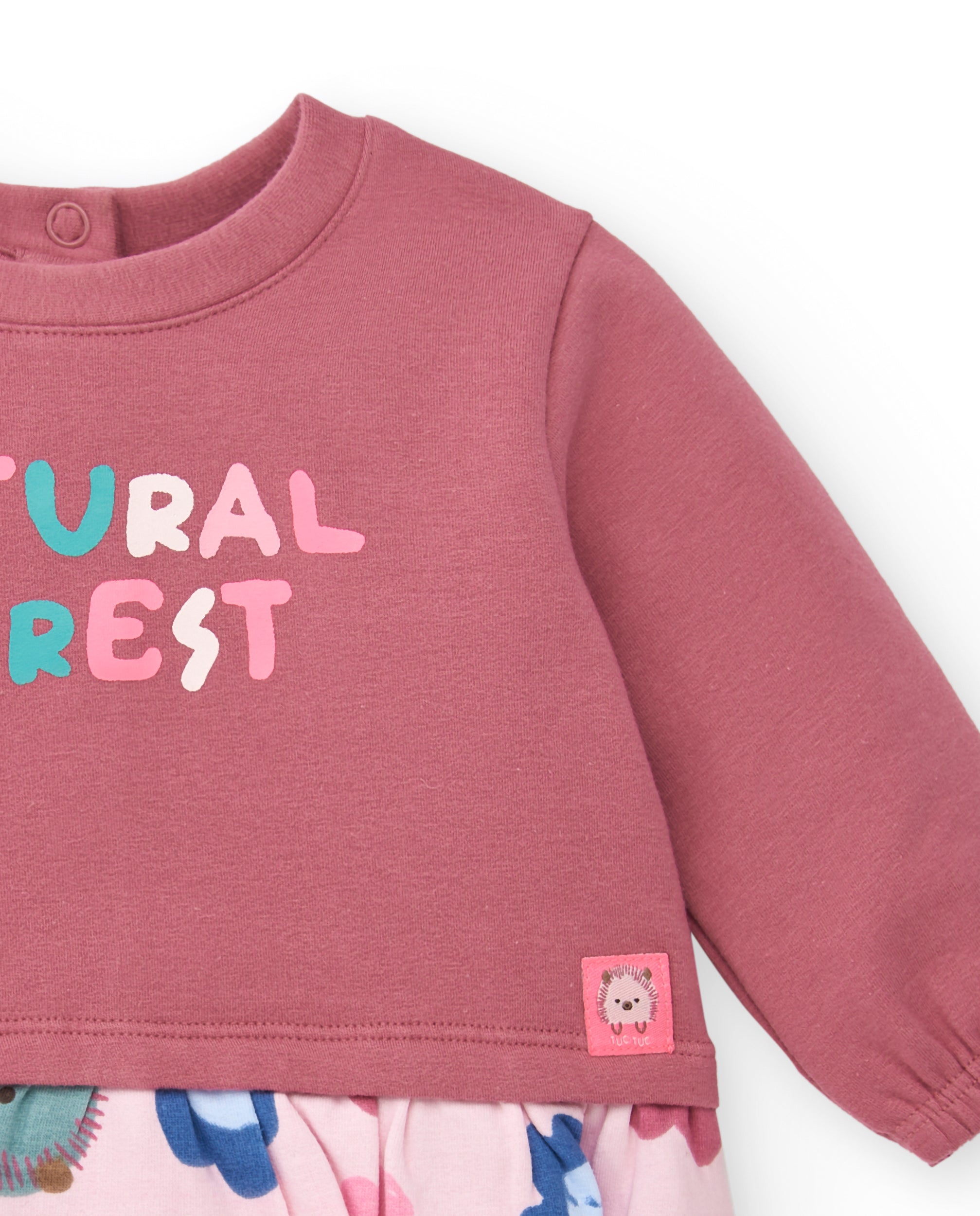 Sudadera vestido para niña en rosa con volantes y estampado