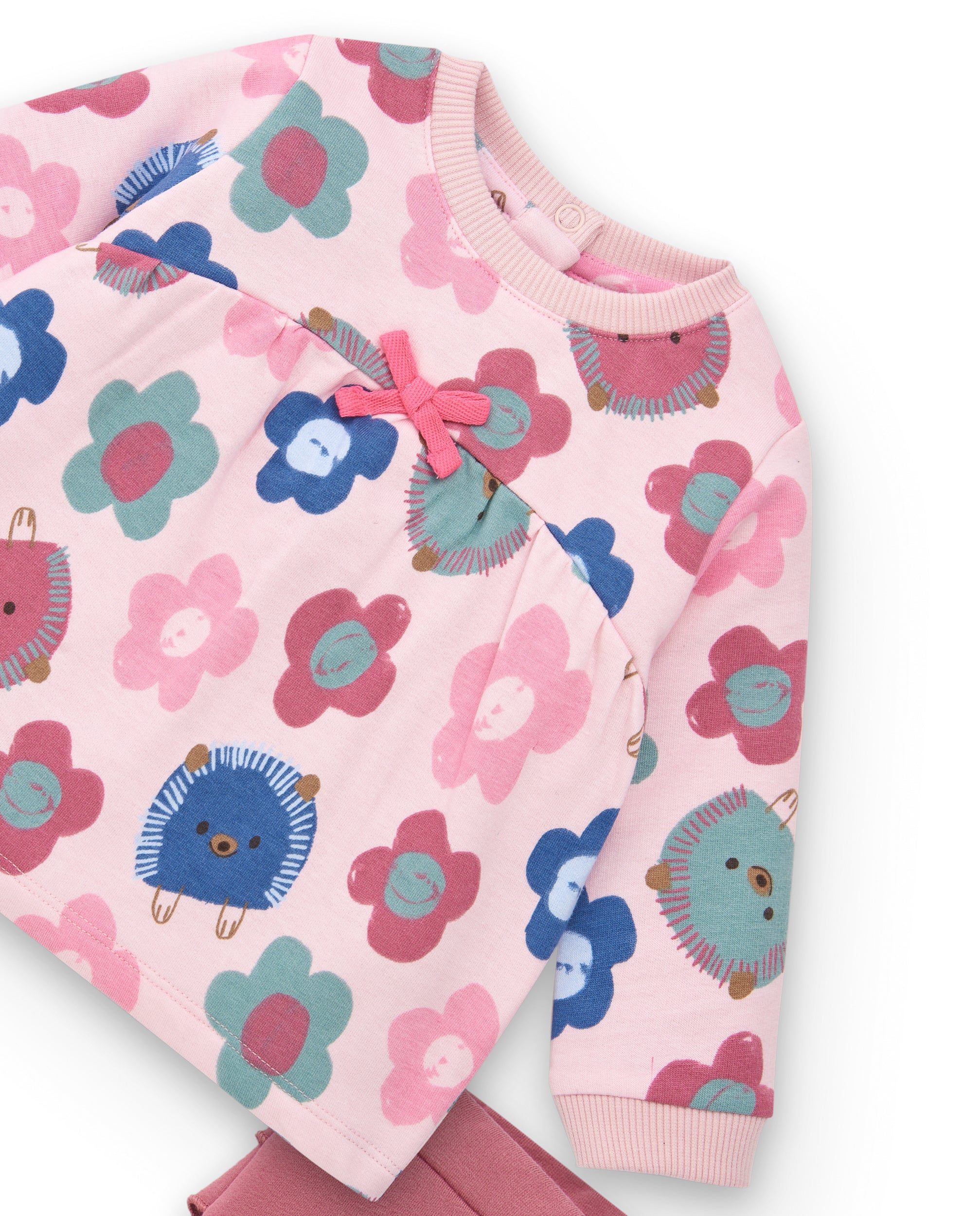 Conjunto de camiseta y leggings para niña en rosa con estampado