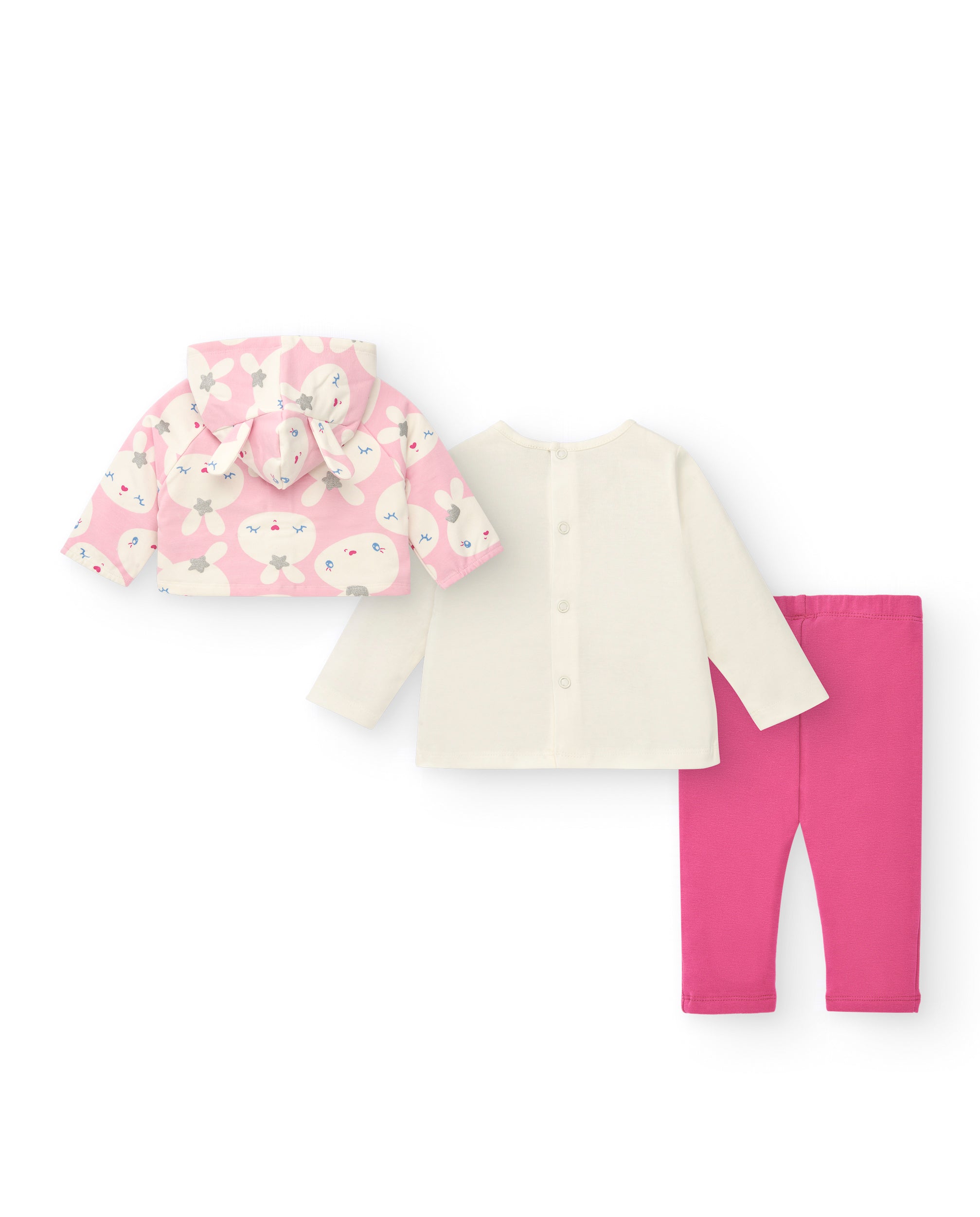 Conjunto para niña en rosa y blanco con estampado de conejitos