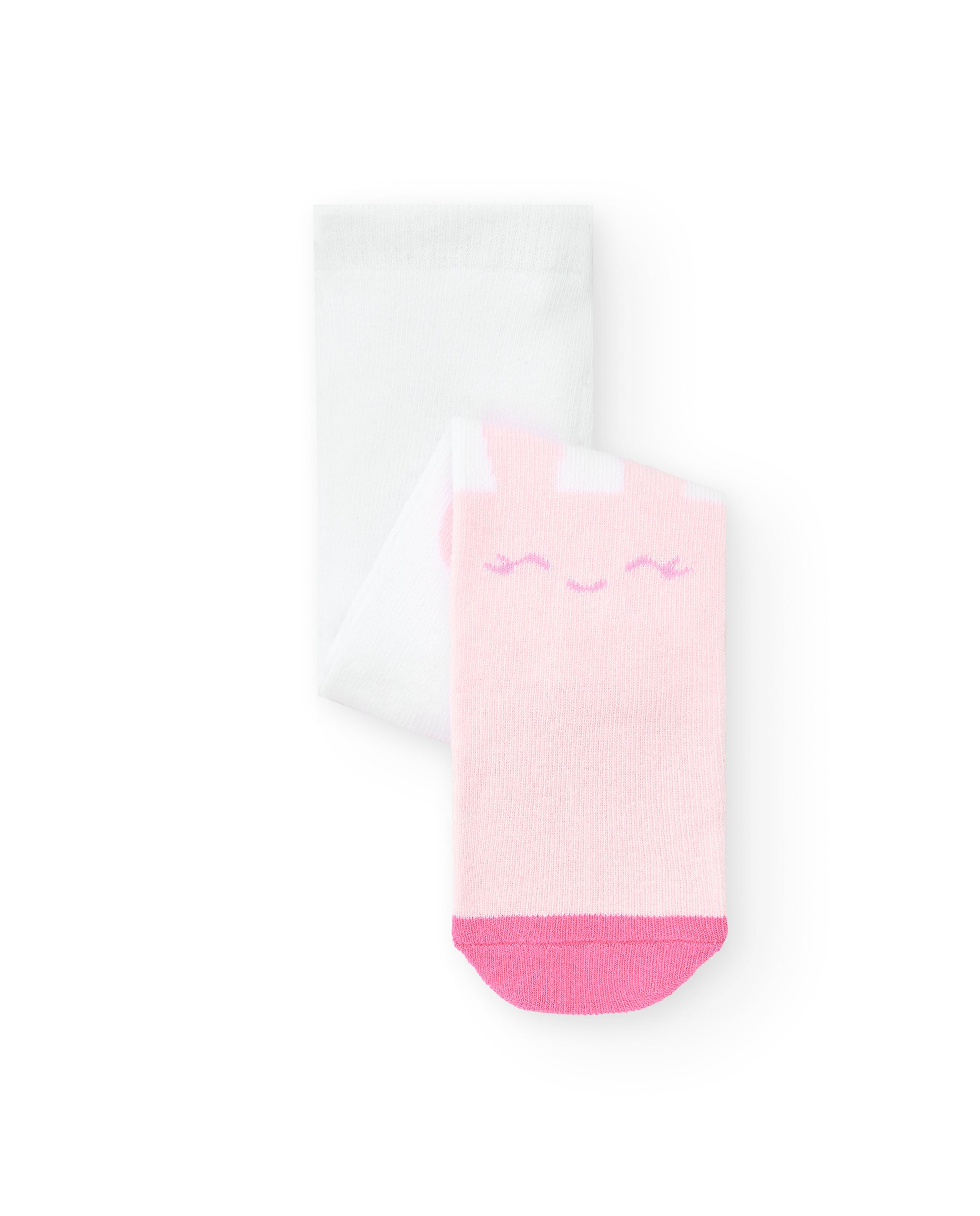 Leotardos para niña en blanco con detalles de conejito rosa