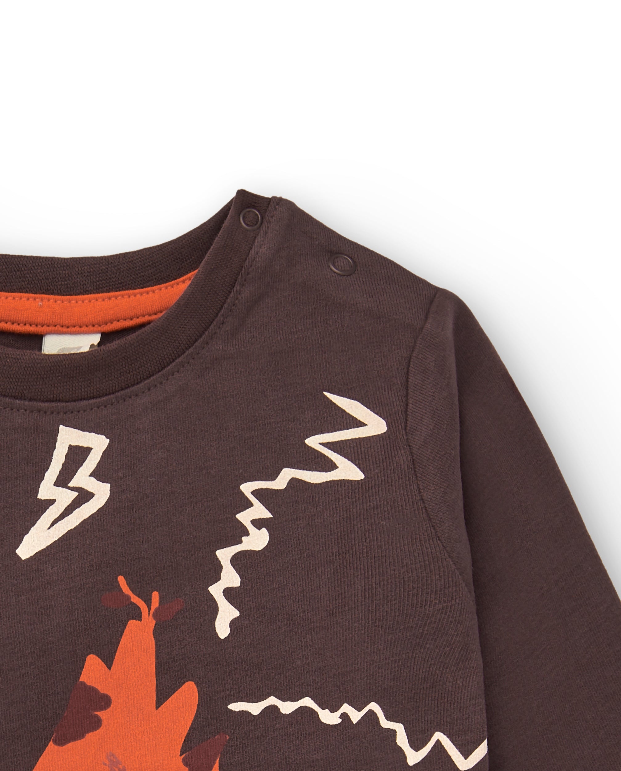 Camiseta de manga larga para niño en marrón con estampado de