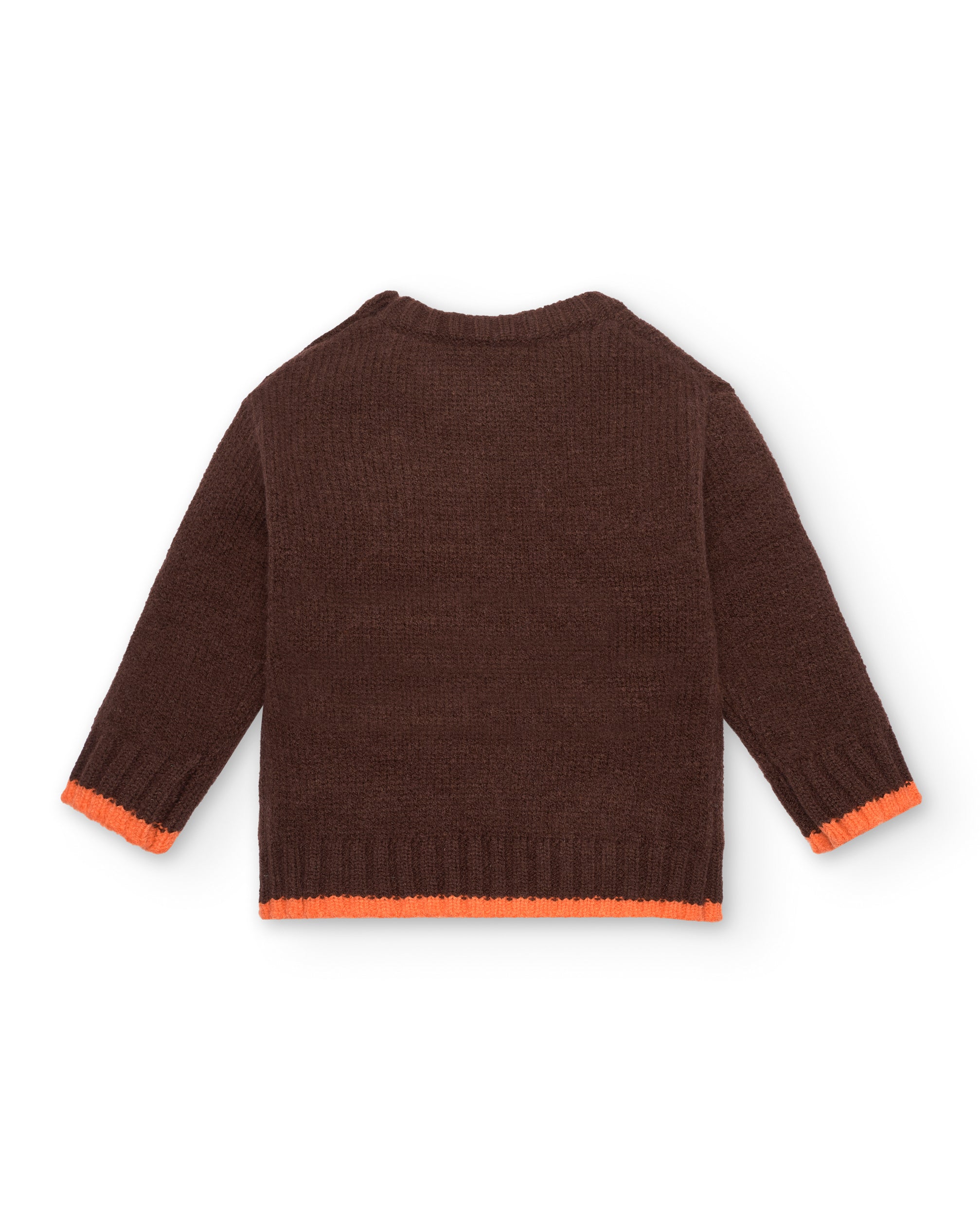 Suéter tejido para niño en marrón con diseño de superhéroe