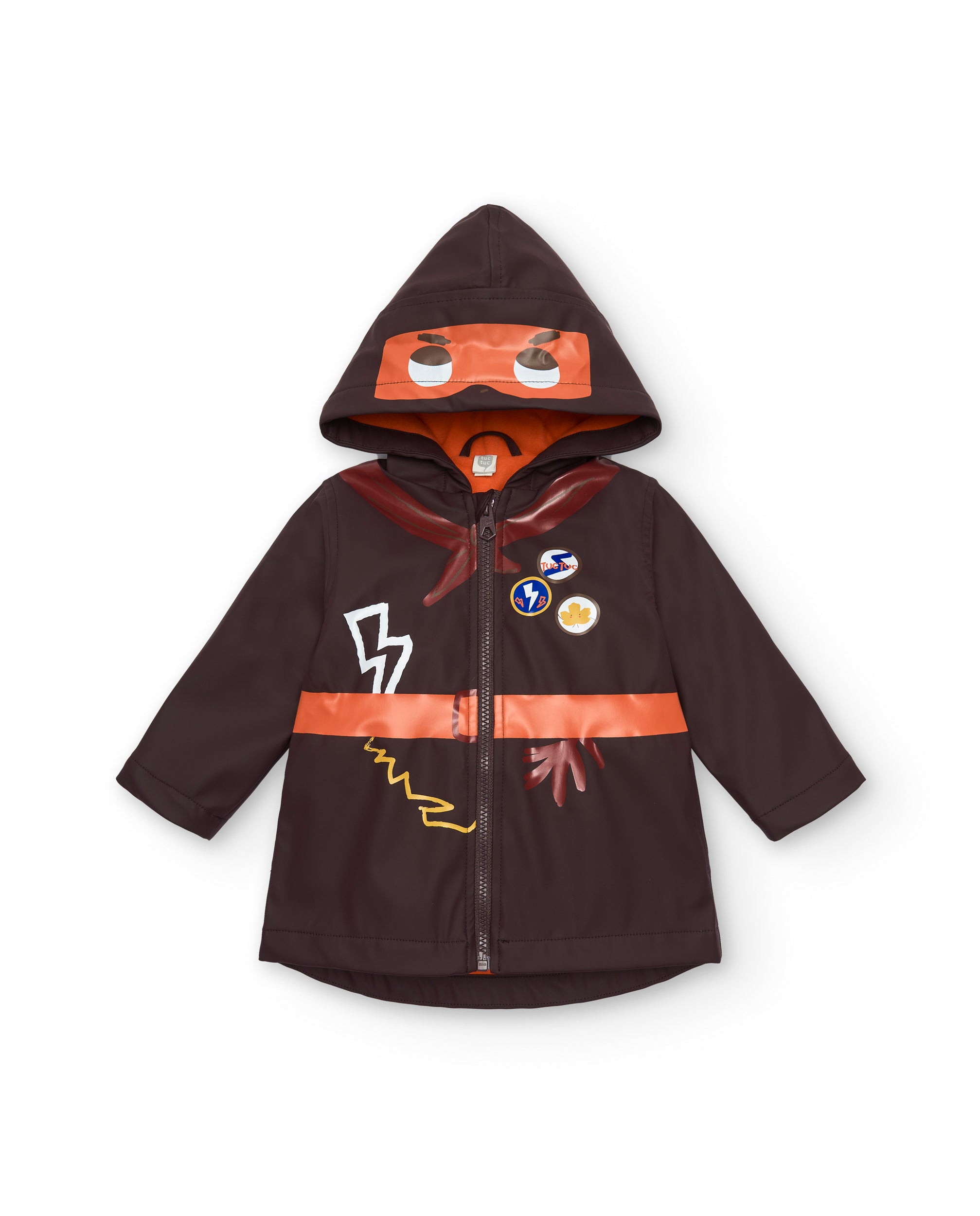 Abrigo impermeable para niño en marrón con capucha y detalles
