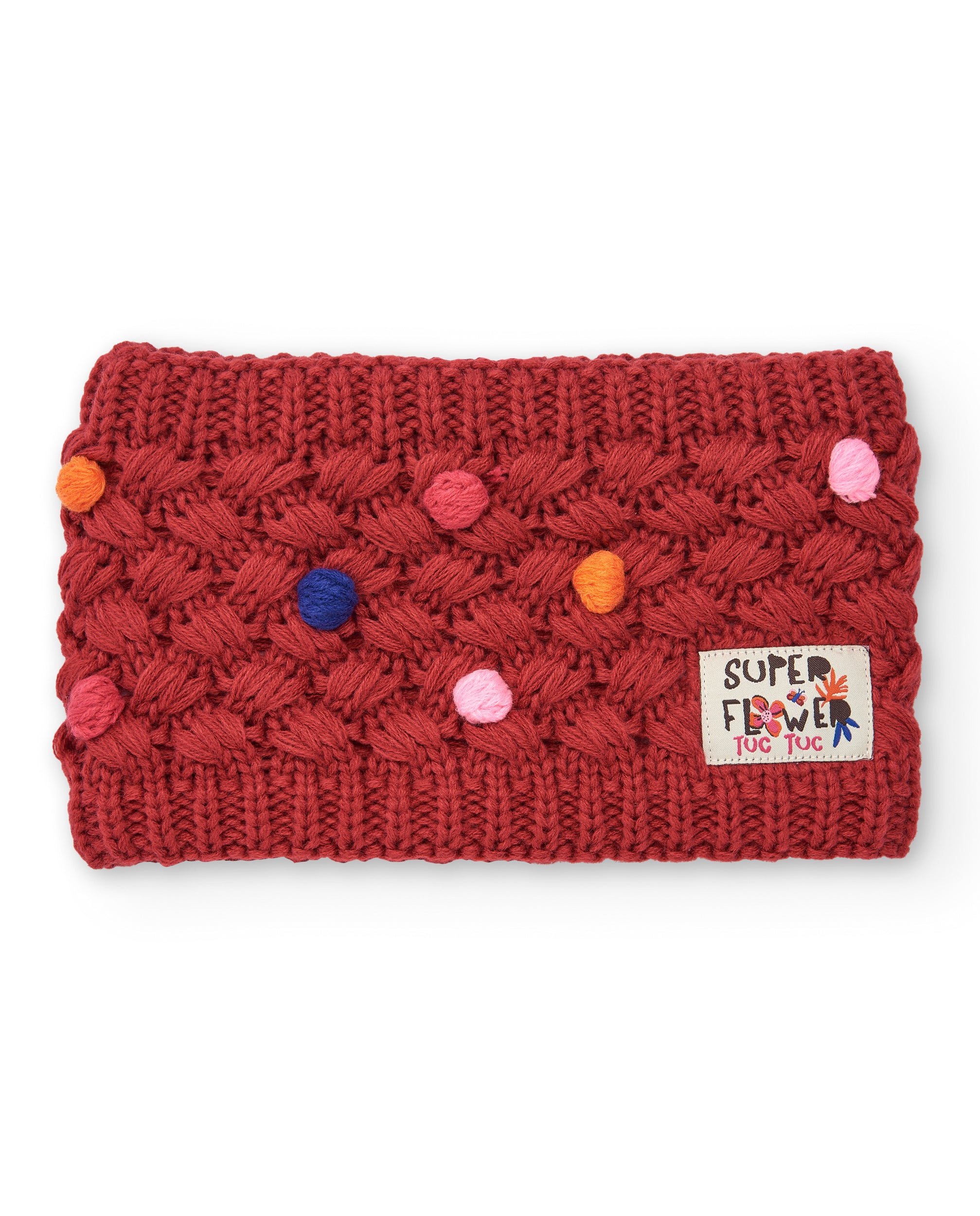 Bandana para niña en rojo con pompones multicolor colección