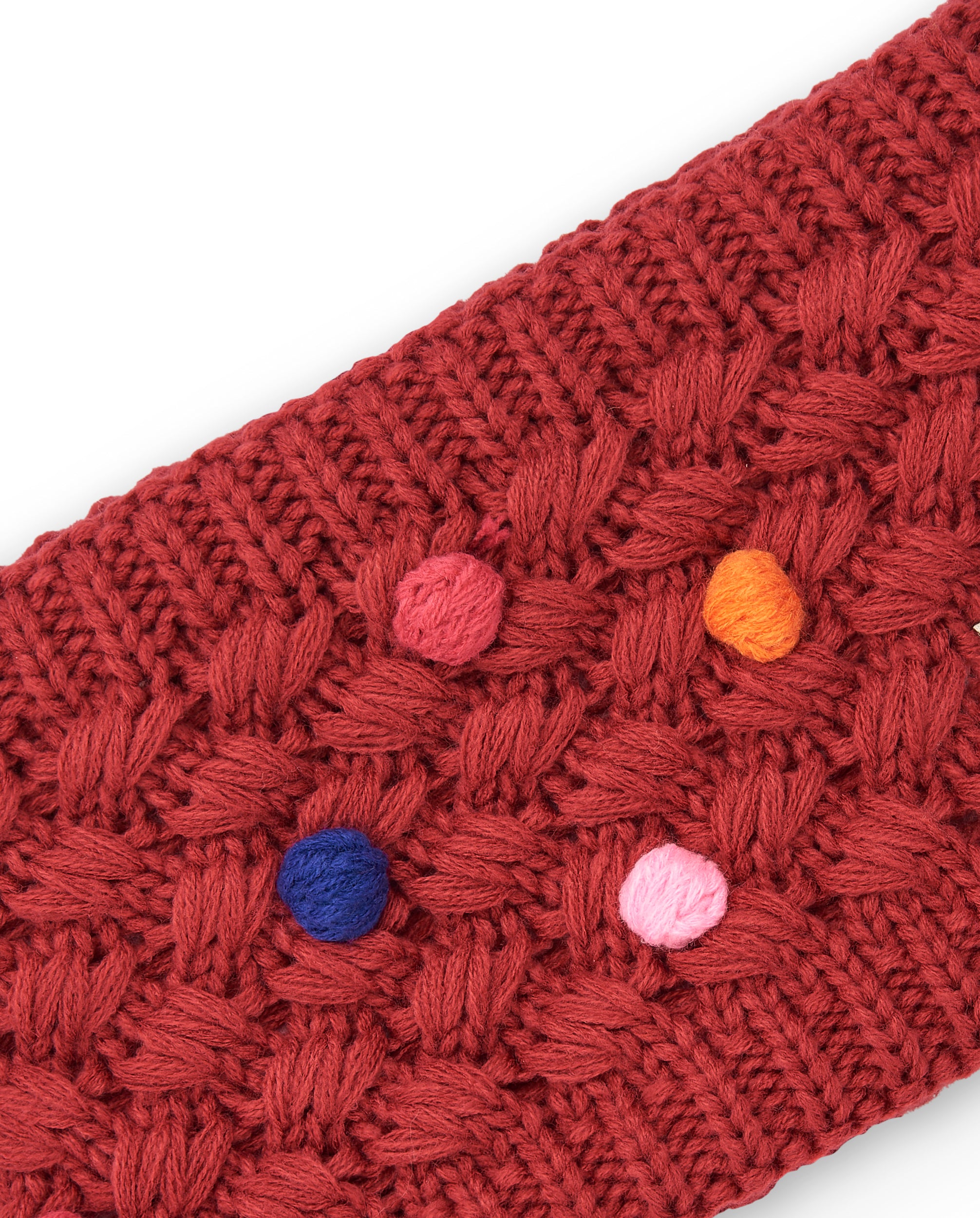 Bandana para niña en rojo con pompones multicolor colección