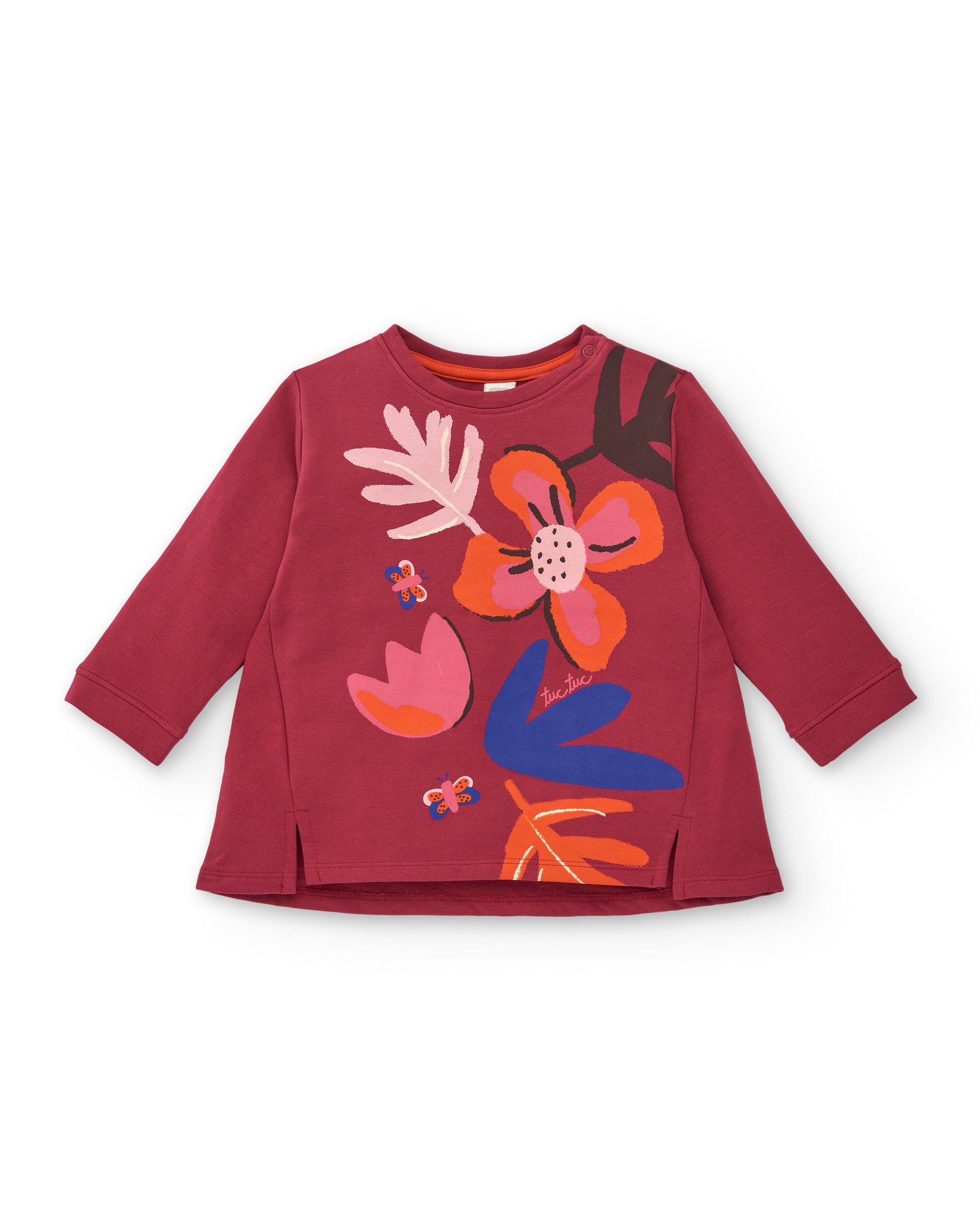 Camiseta de felpa para niña en color burdeos con estampado