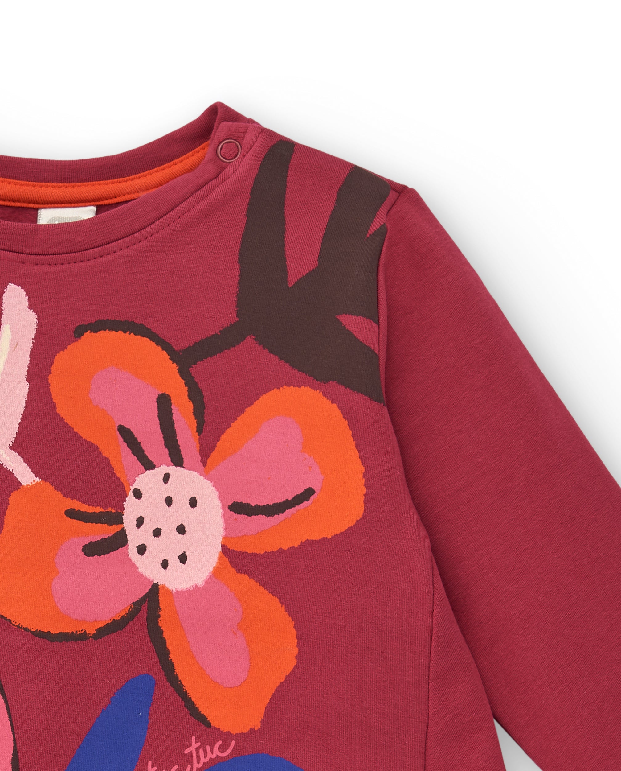 Camiseta de felpa para niña en color burdeos con estampado