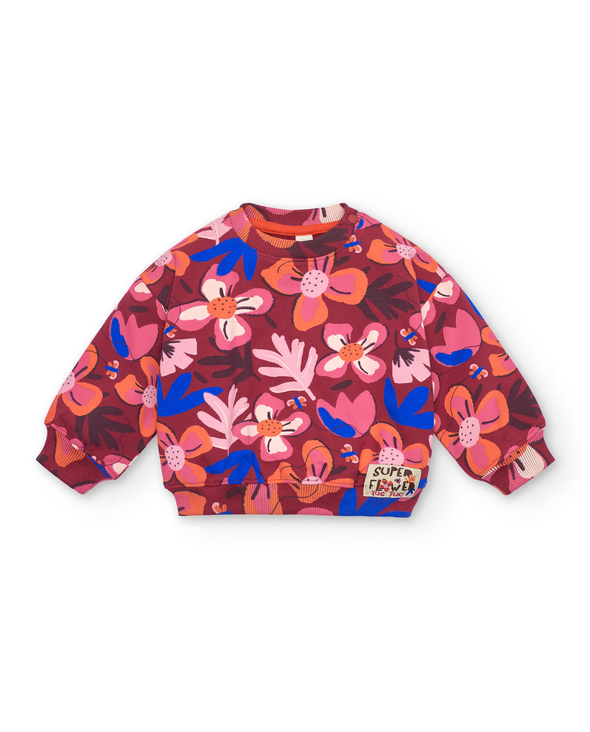 Sudadera para niña en burdeos con estampado floral colección