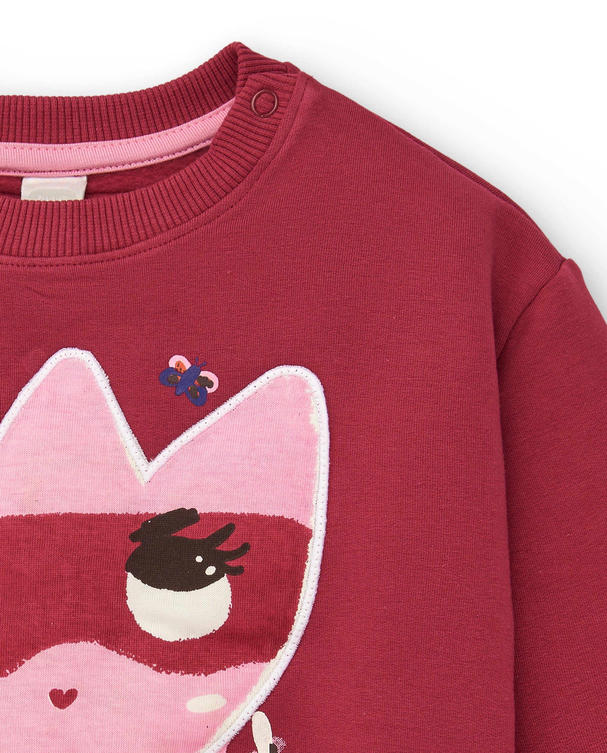 Sudadera de felpa para niña en rojo con aplique de gato