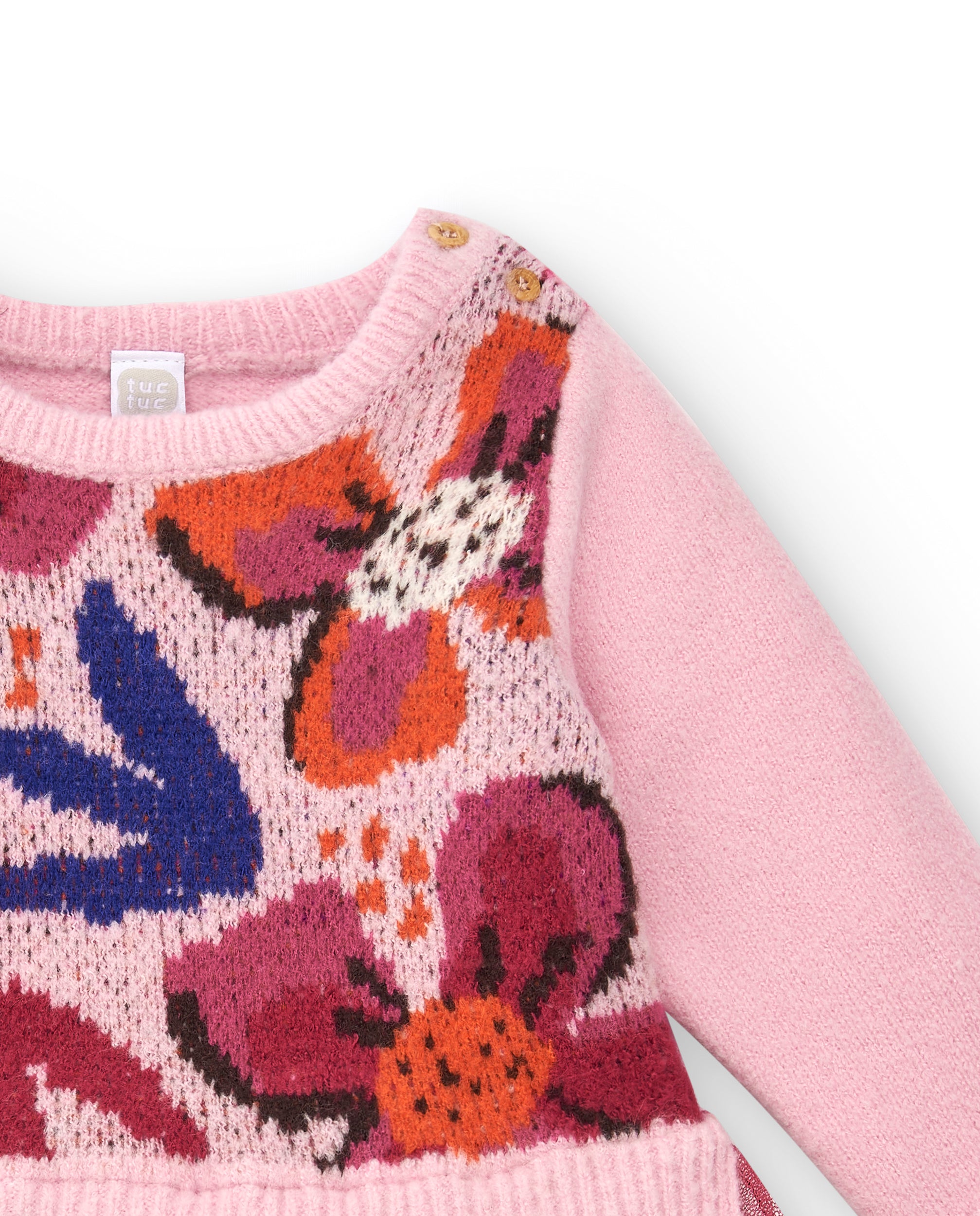 Vestido de punto para niña en rosa con falda de tul colección