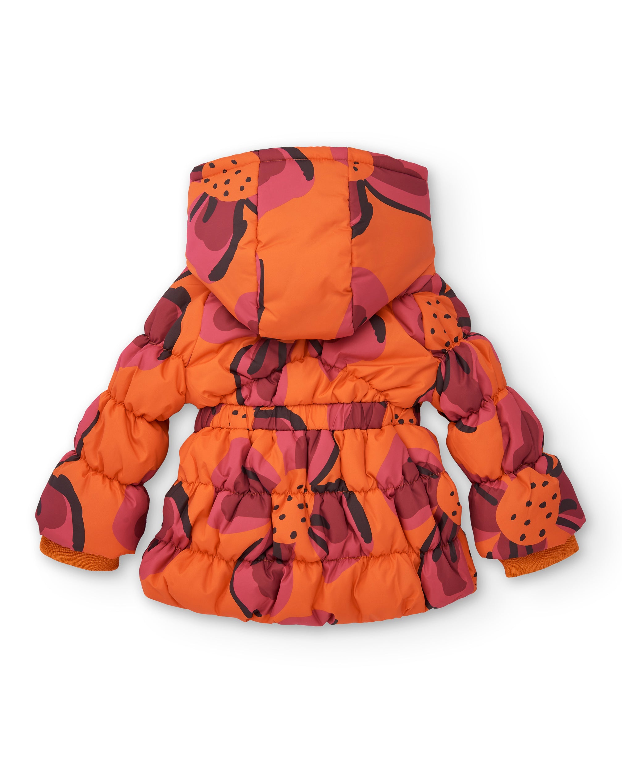 Abrigo acolchado para niña en naranja con estampado floral