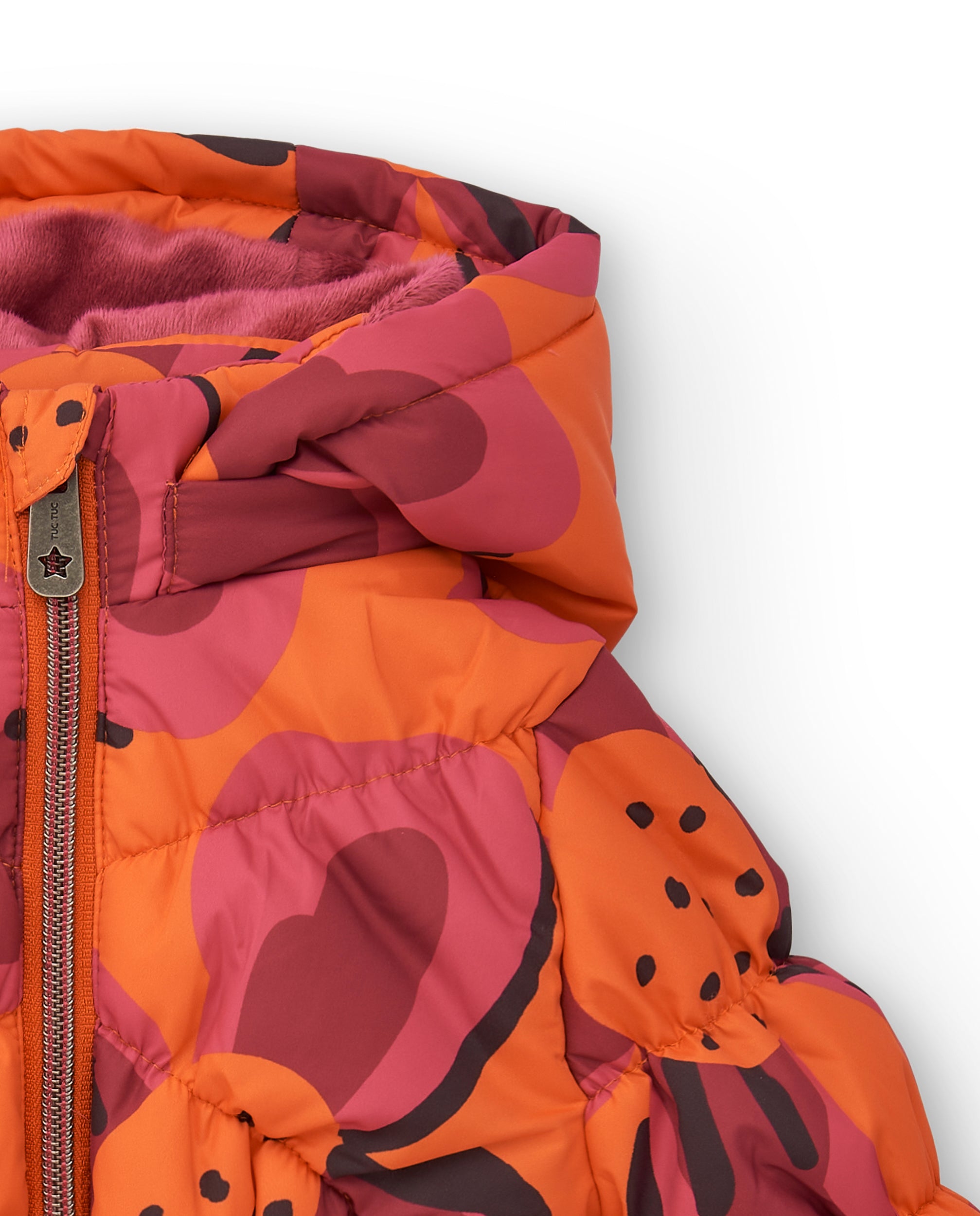 Abrigo acolchado para niña en naranja con estampado floral