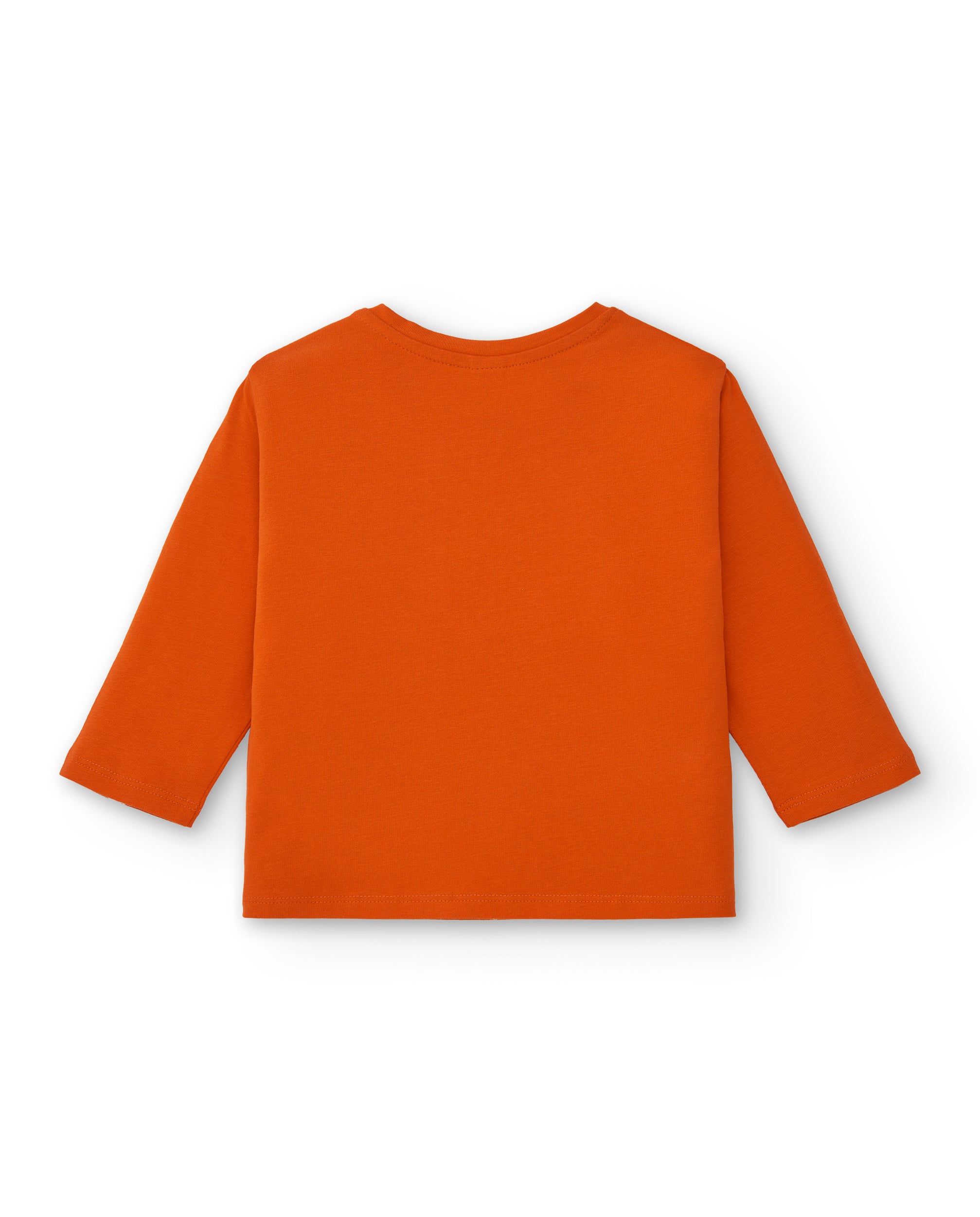 Camiseta de niña en naranja con estampado floral y texto