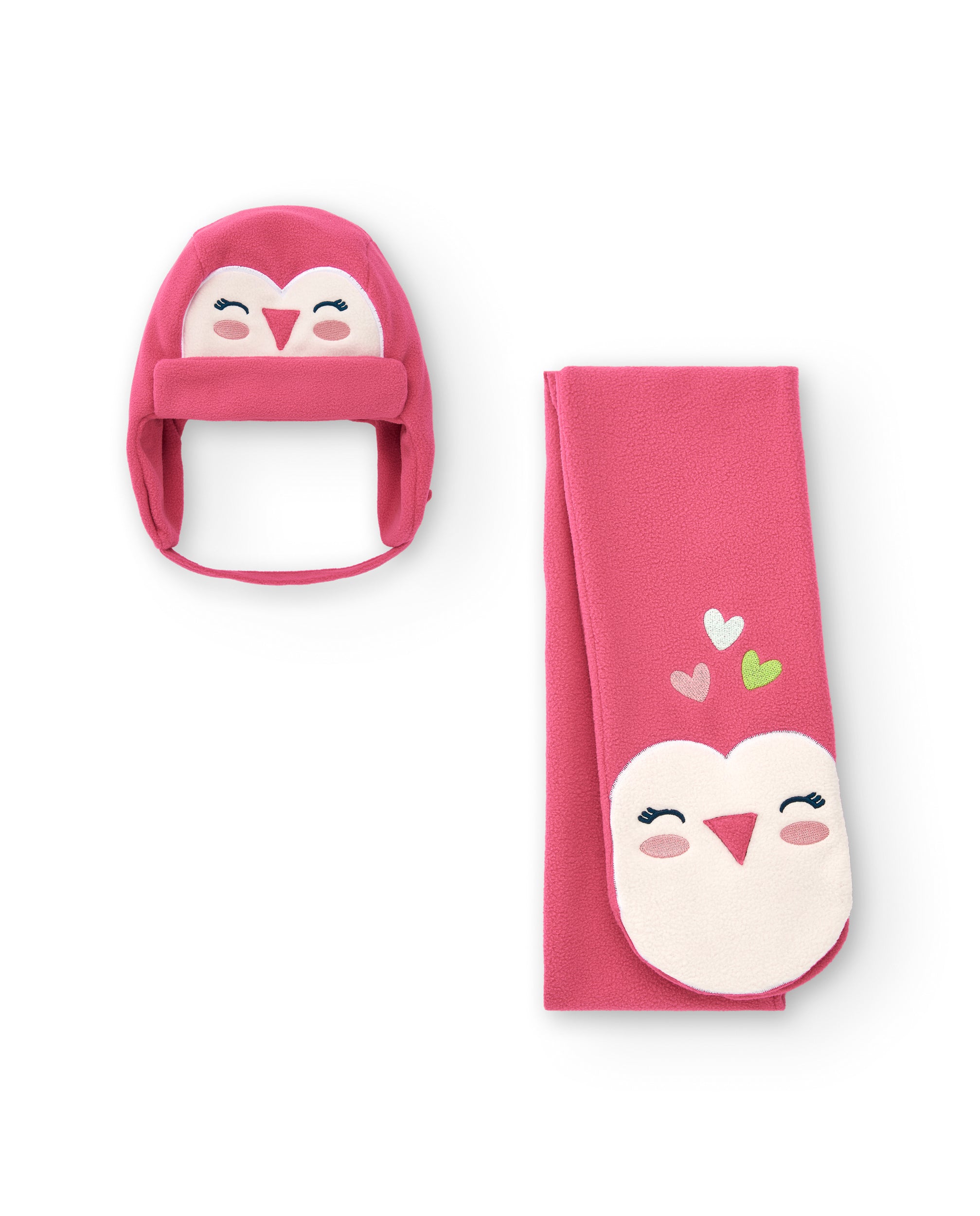 Set de gorro y bufanda rosa con diseño de pajarito para niña de