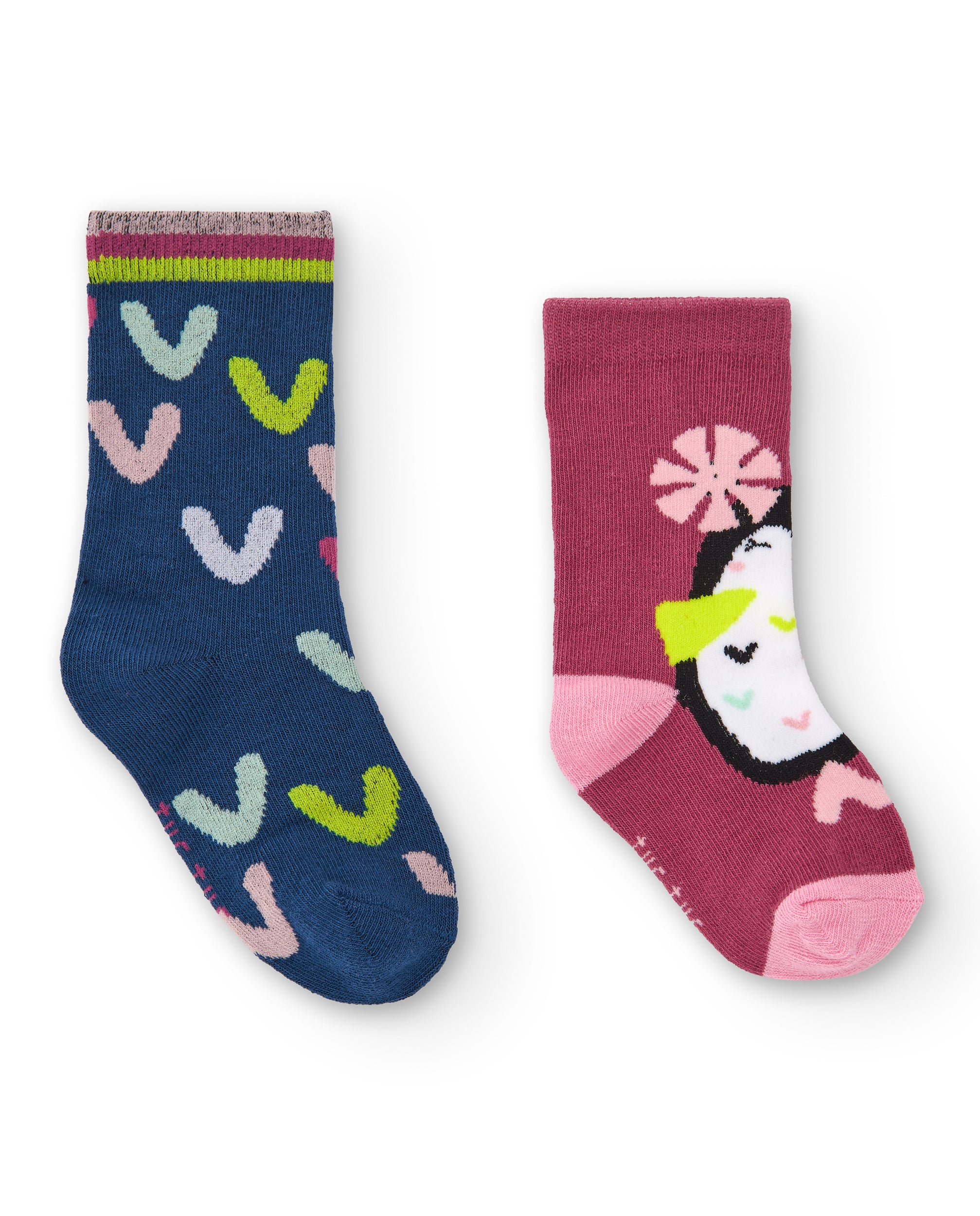 Pack de calcetines estampados con corazones y pajarito para
