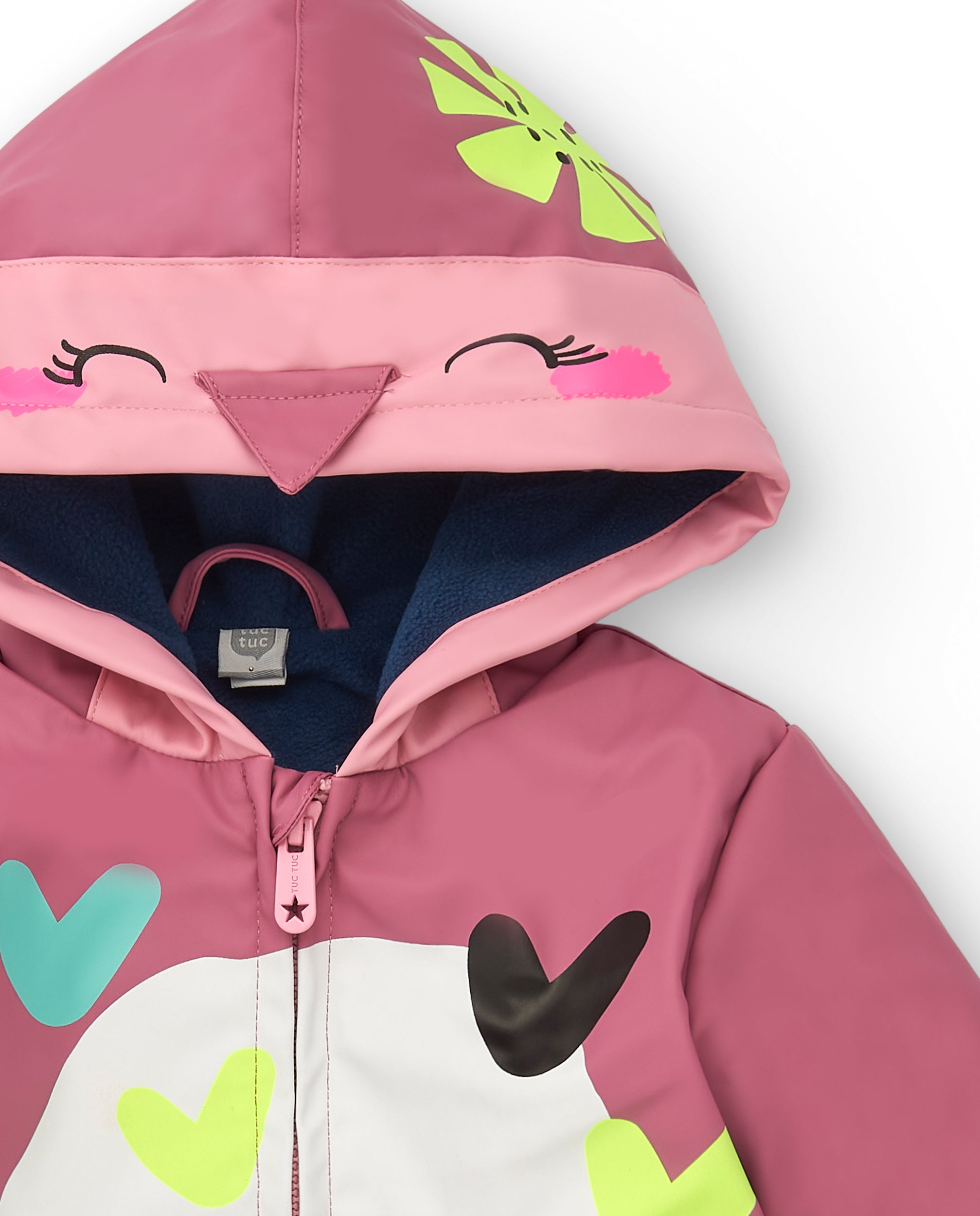 Abrigo rosa con capucha y diseño de pajarito para niña de la