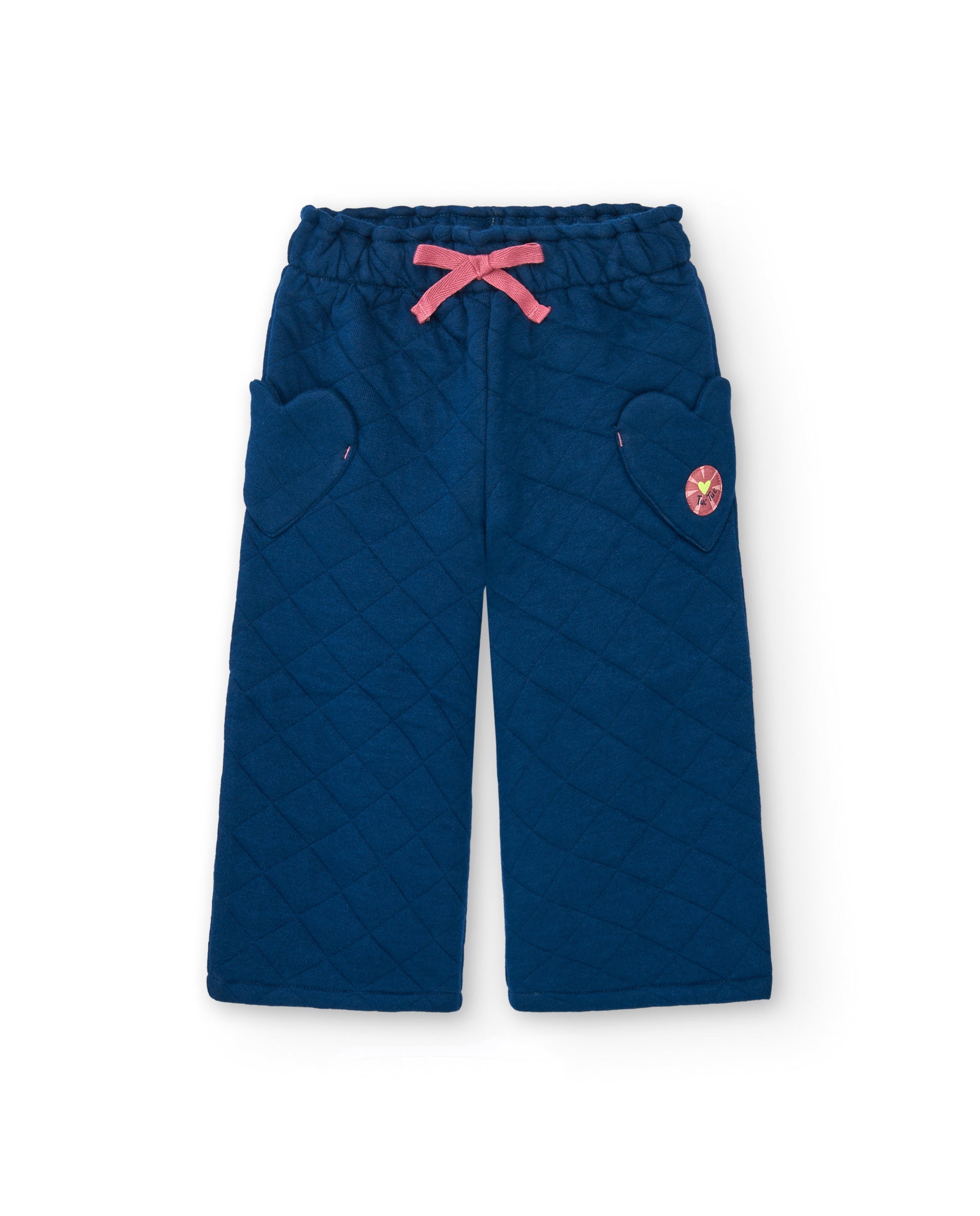 Pantalón acolchado azul con bolsillos en forma de corazón para
