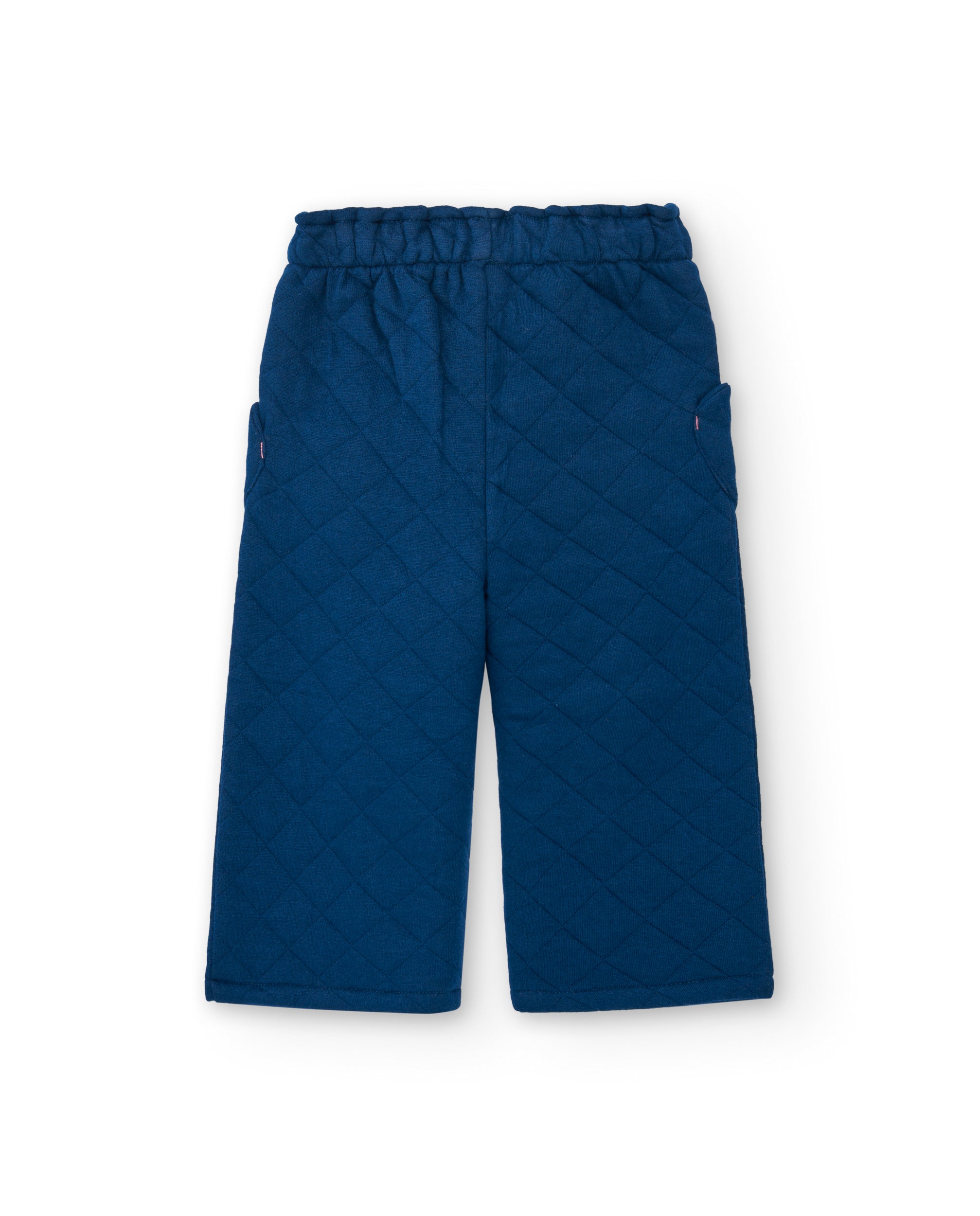Pantalón acolchado azul con bolsillos en forma de corazón para