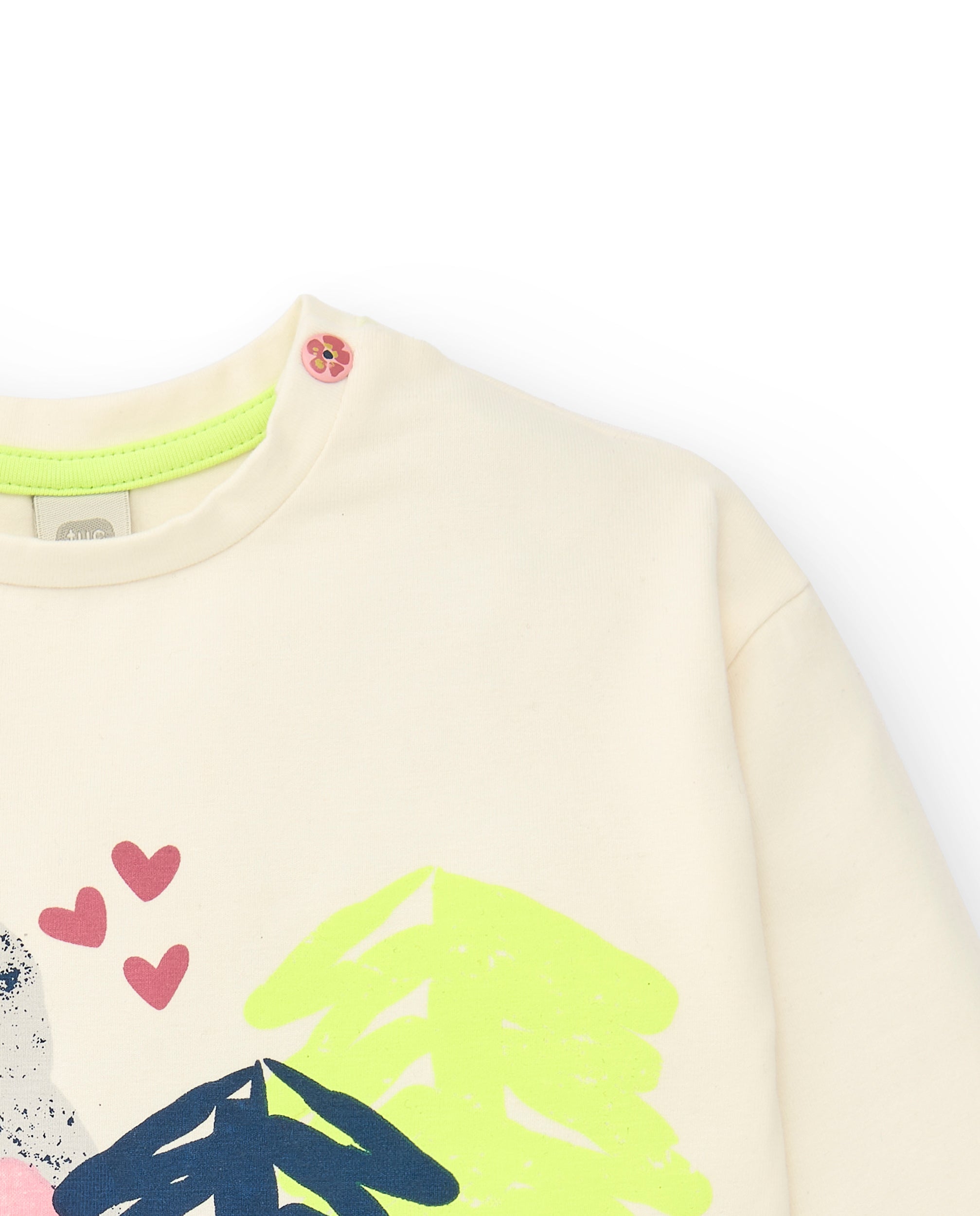 Camiseta de manga larga color crema con estampado de montaña y