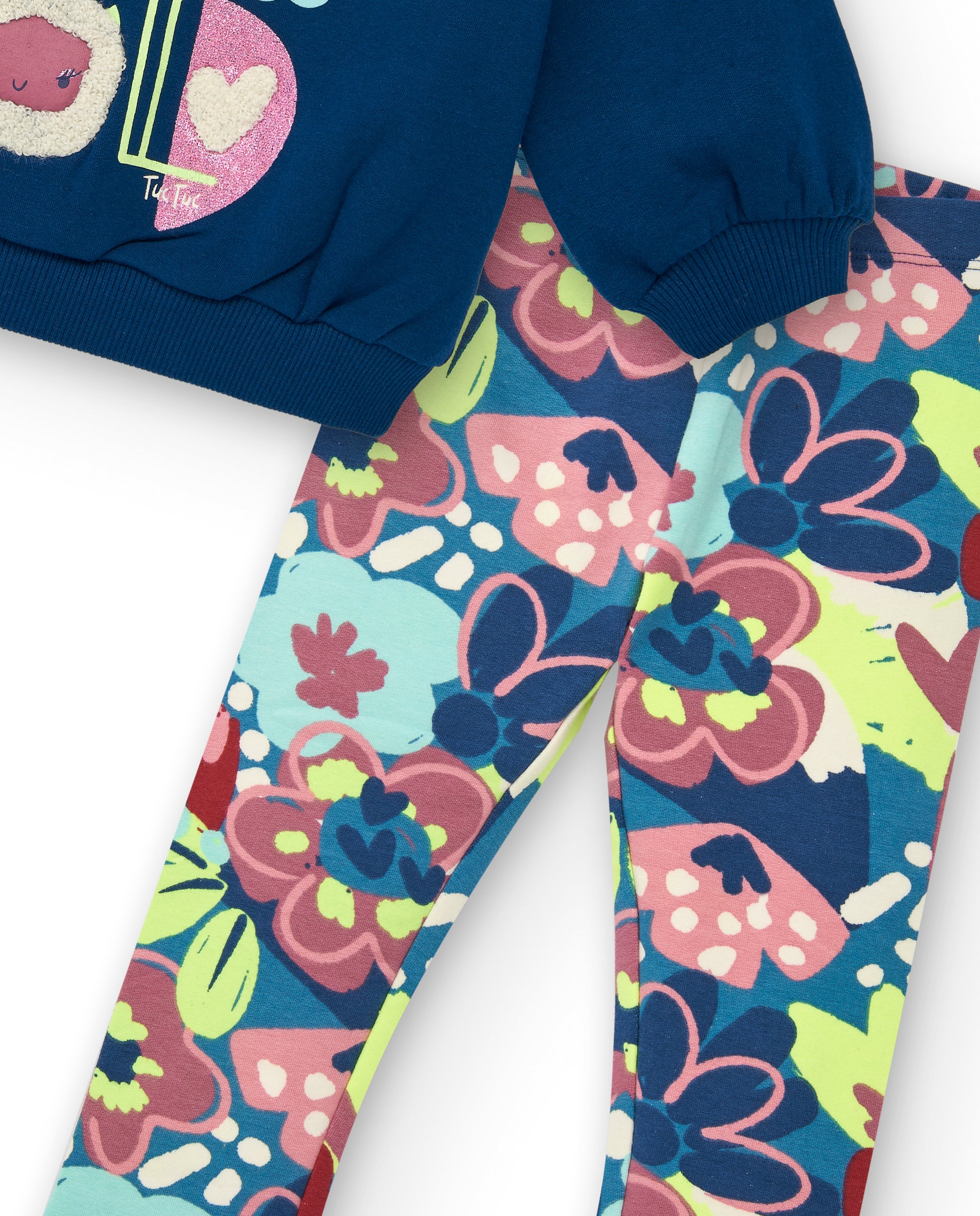 Conjunto de sudadera azul con diseño "COOL" y leggings