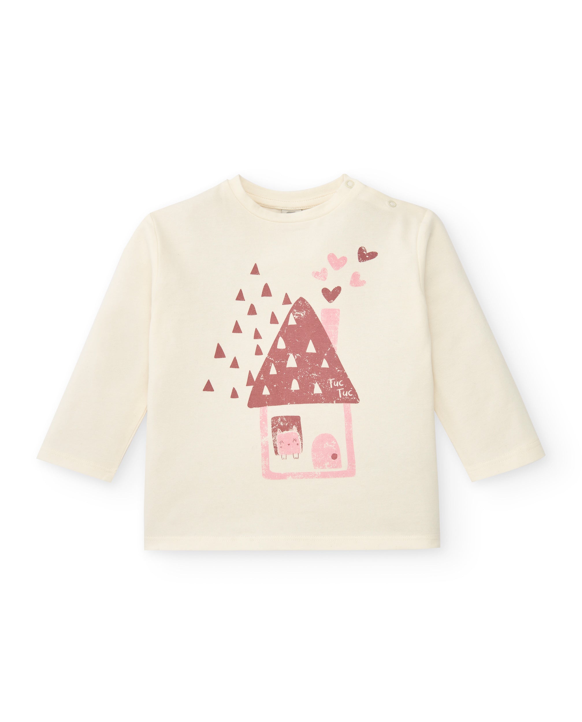 Camiseta de manga larga en color crema con estampado de casa