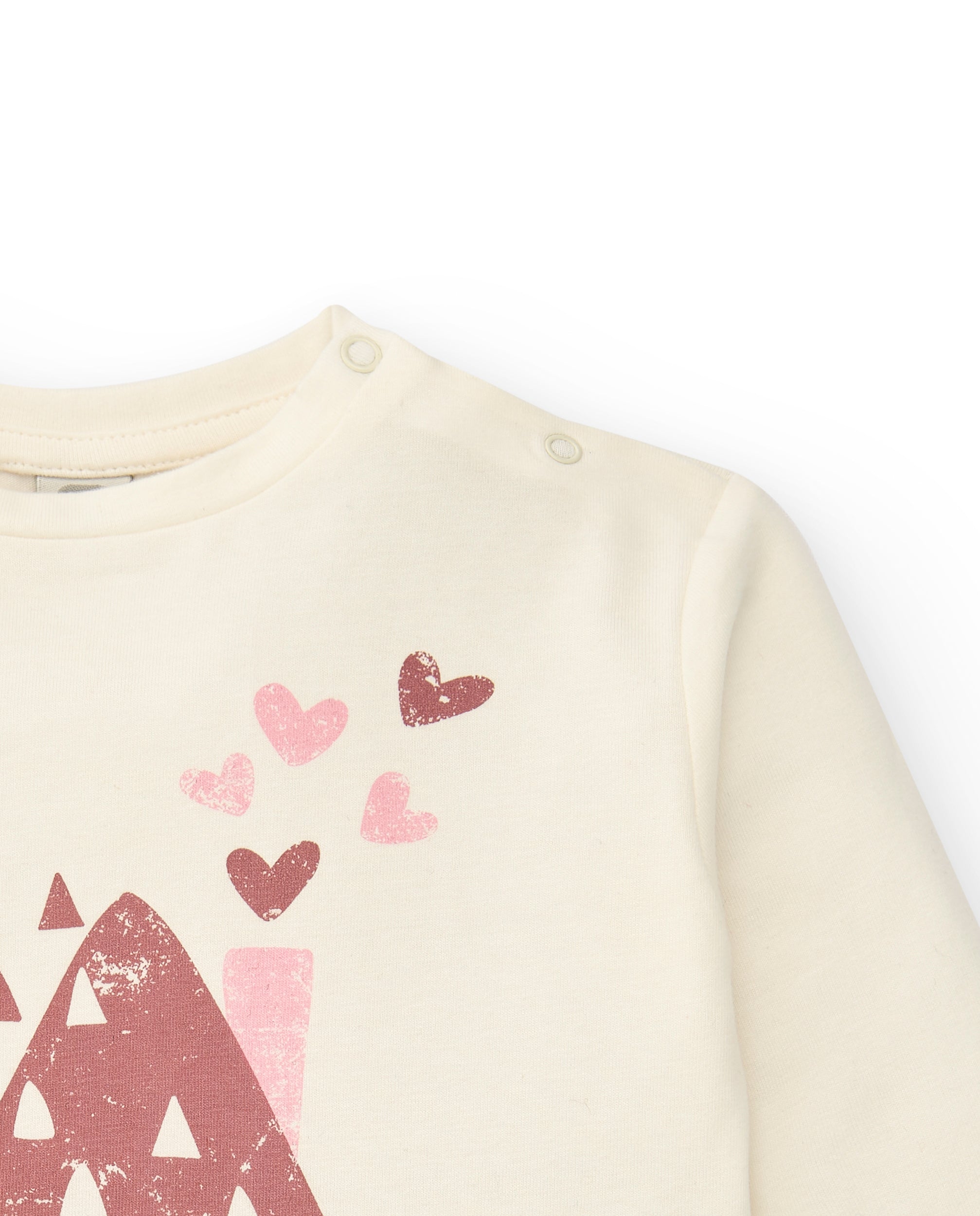 Camiseta de manga larga en color crema con estampado de casa
