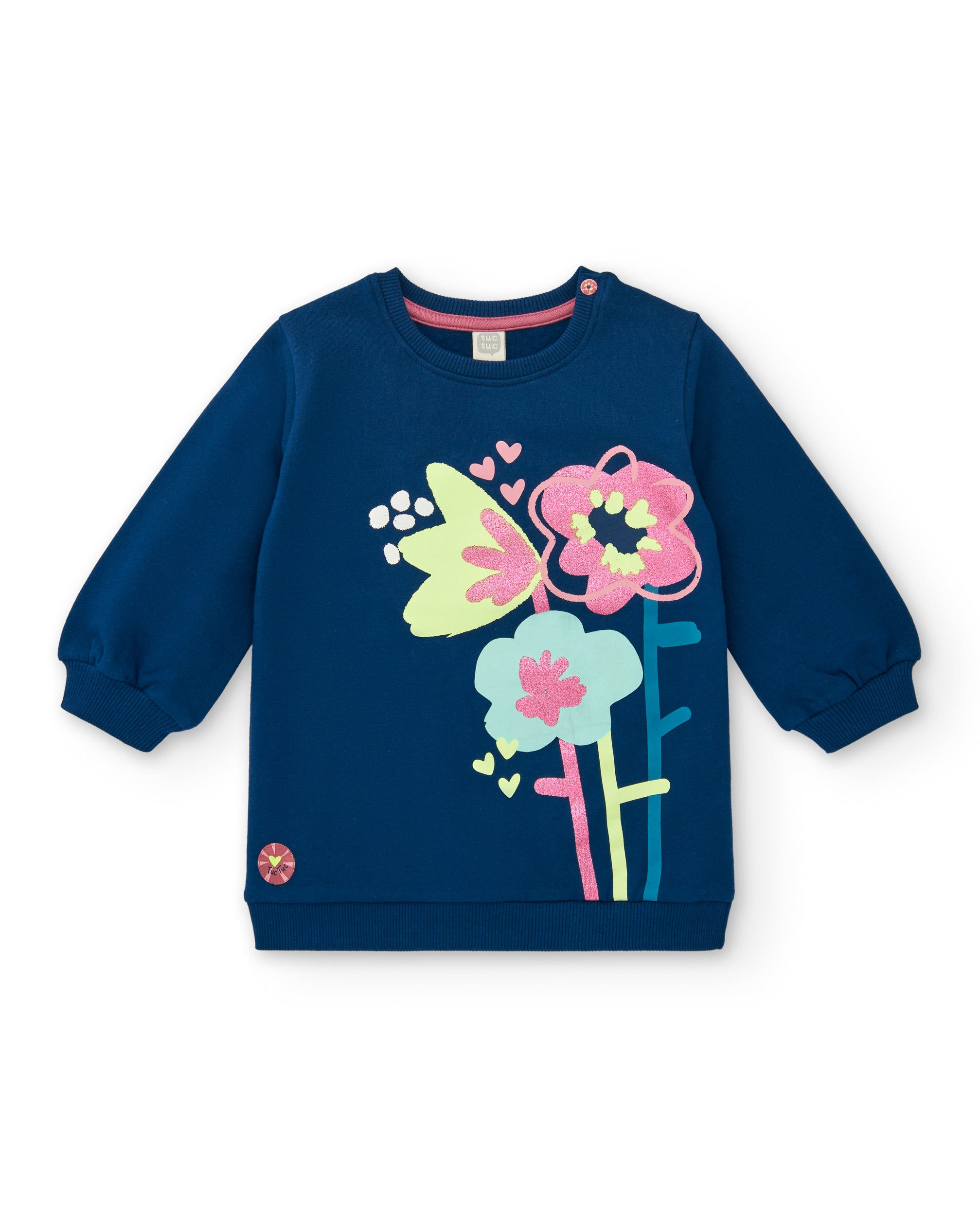 Vestido azul con diseño de flores brillantes para niña de la