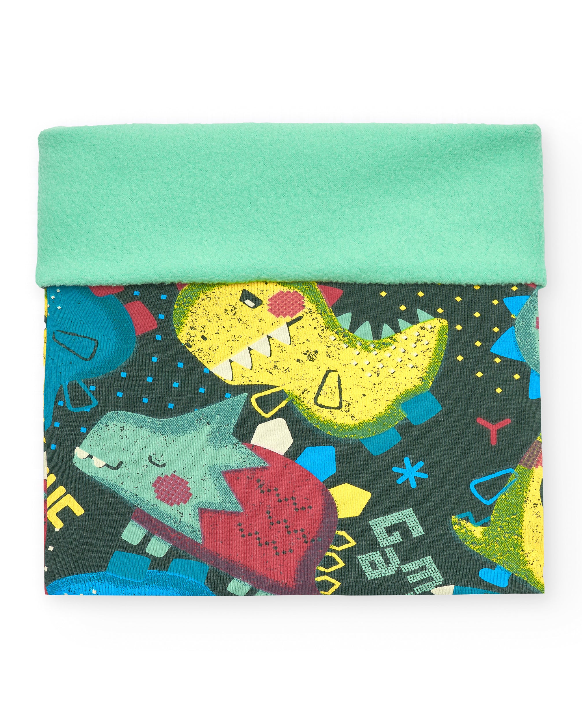 Bandana para niño con estampado de dinosaurios y forro verde