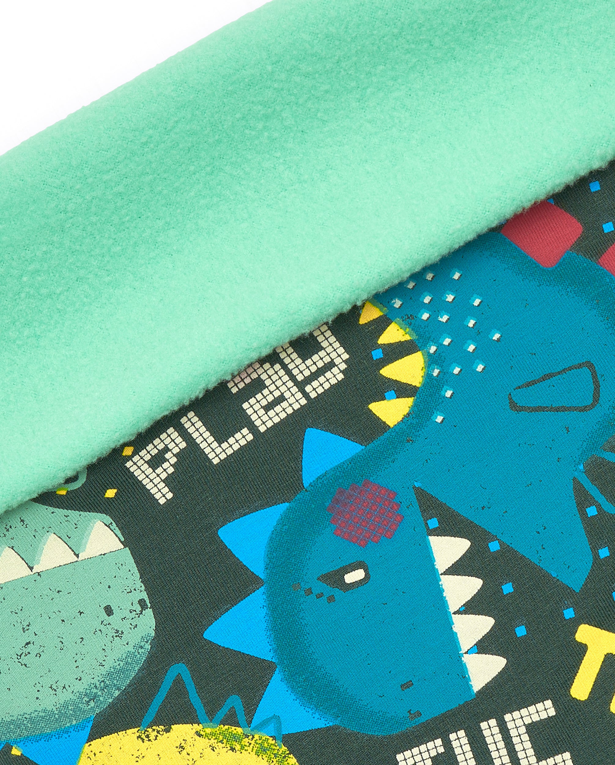 Bandana para niño con estampado de dinosaurios y forro verde