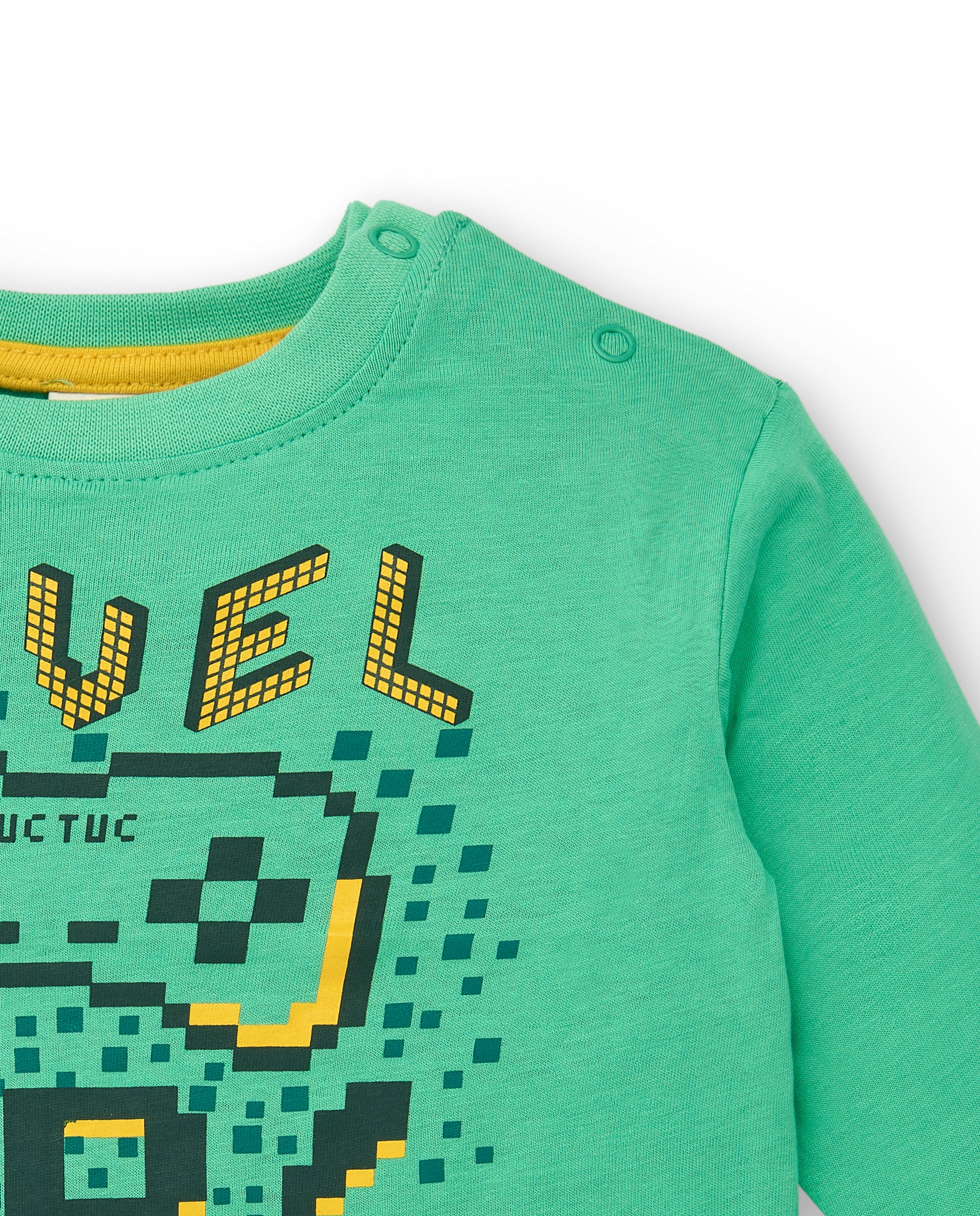 Camiseta de manga larga para niño en verde con estampado "Level