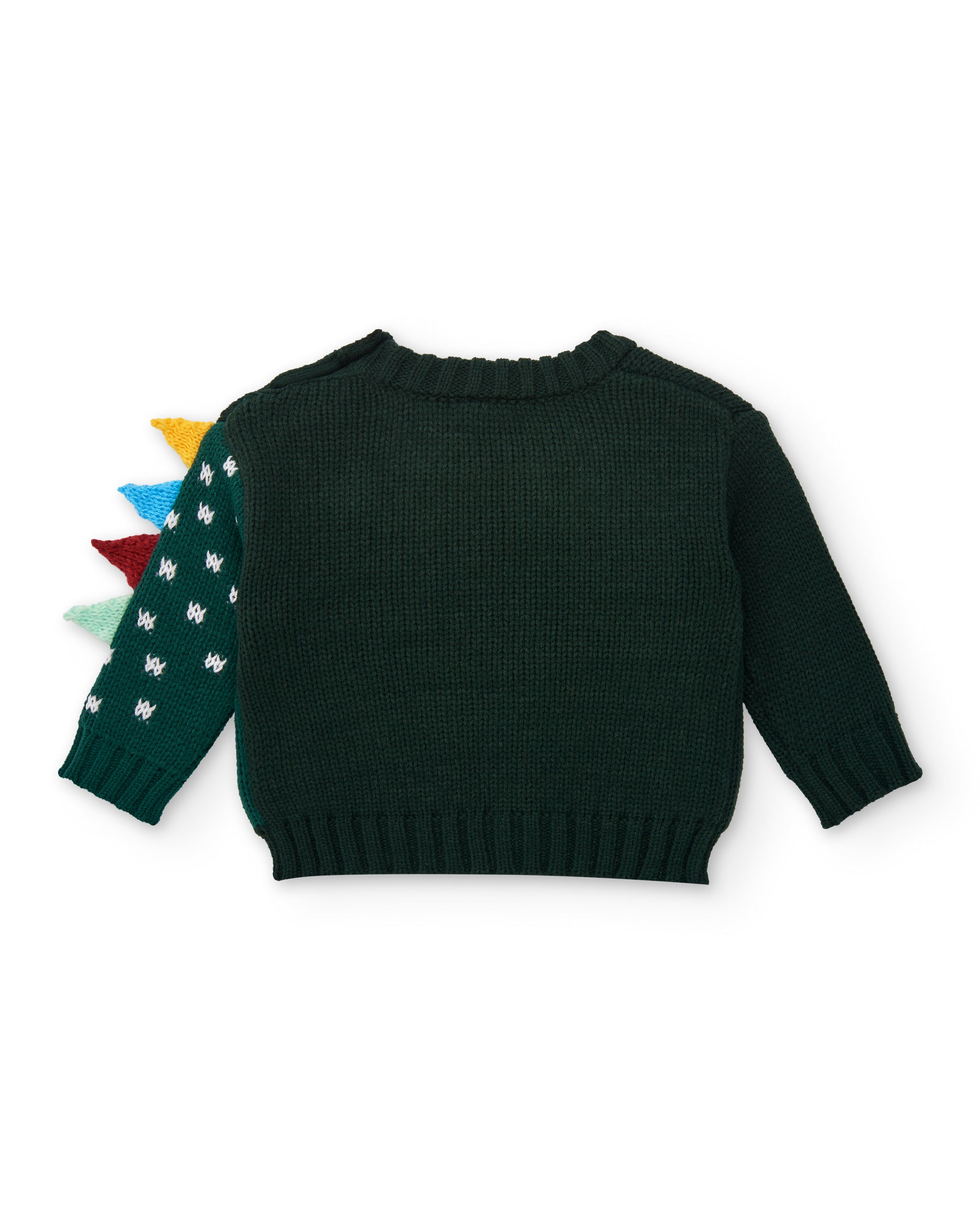 Suéter tejido para niño en verde con diseño de dinosaurio en