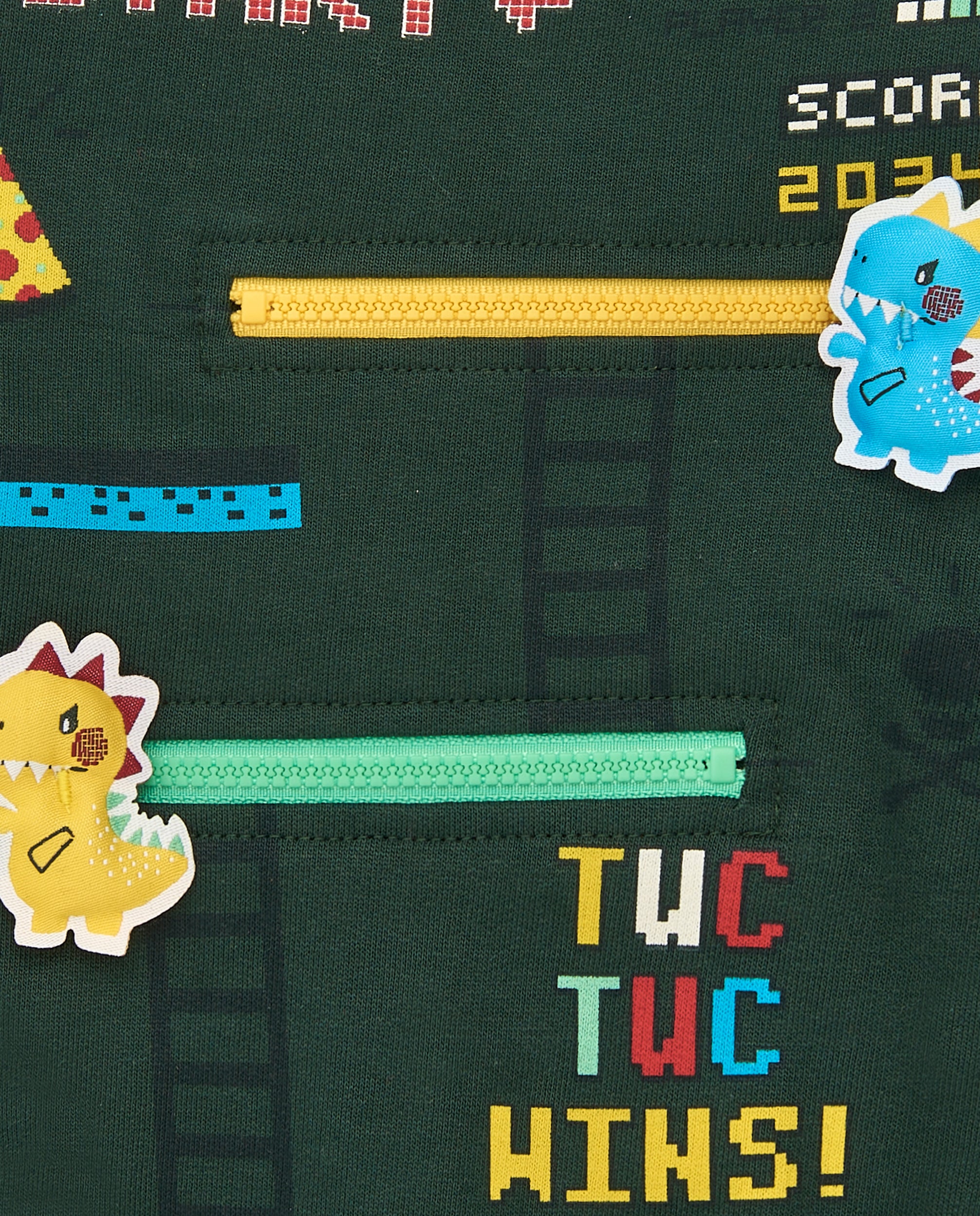 Sudadera para niño en verde con diseño de videojuego "TUC TUC
