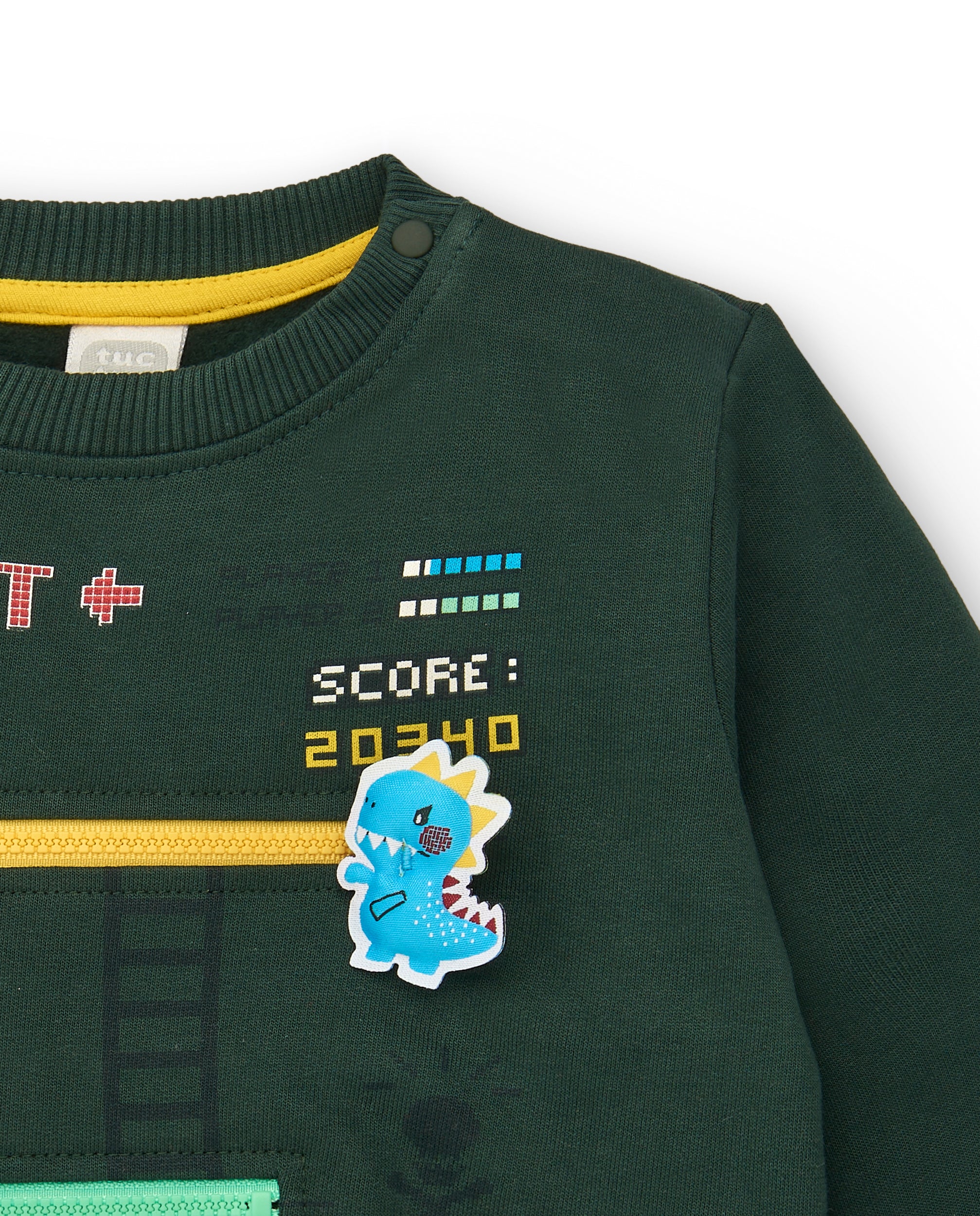 Sudadera para niño en verde con diseño de videojuego "TUC TUC
