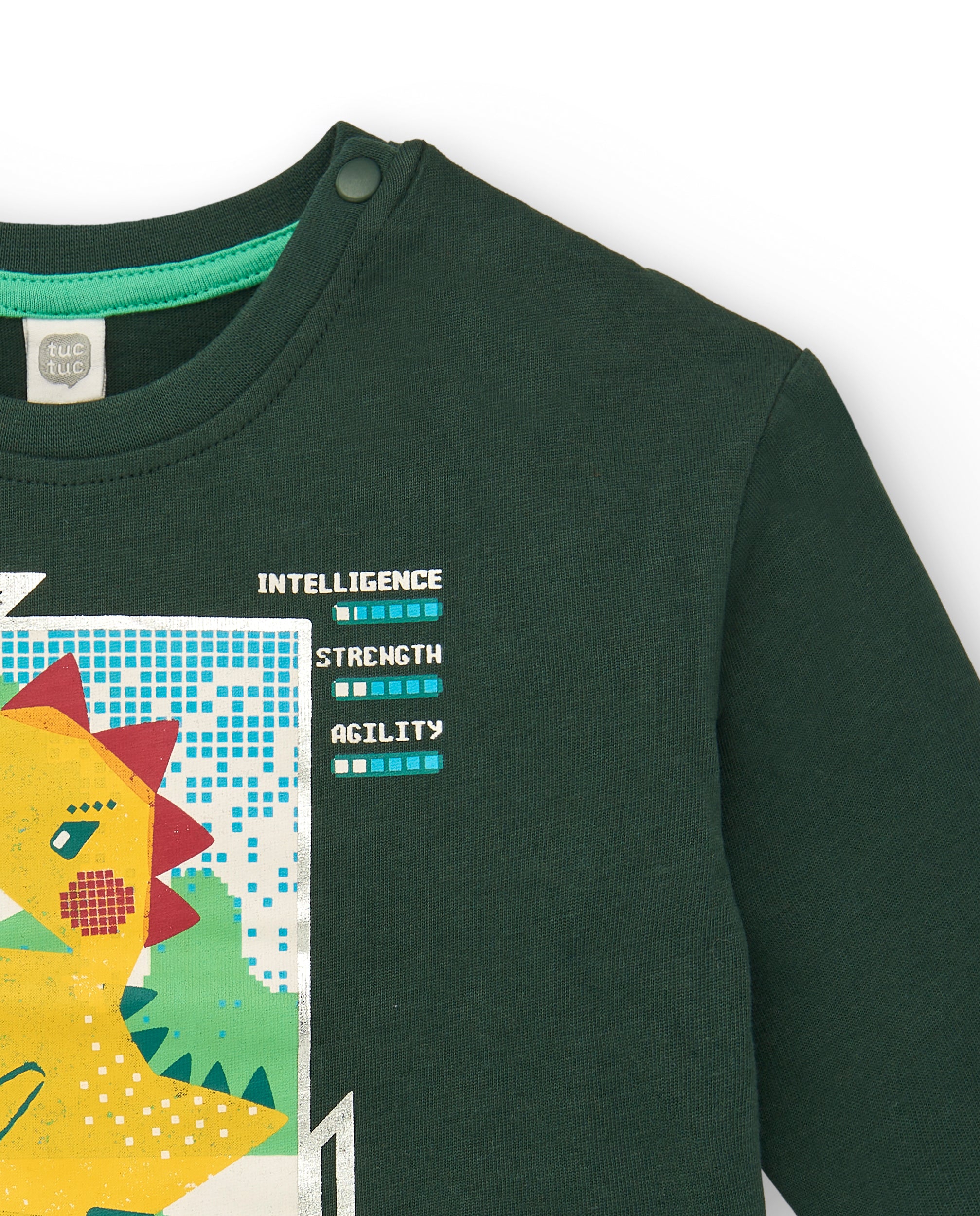 Camiseta de manga larga para niño en verde con diseño de