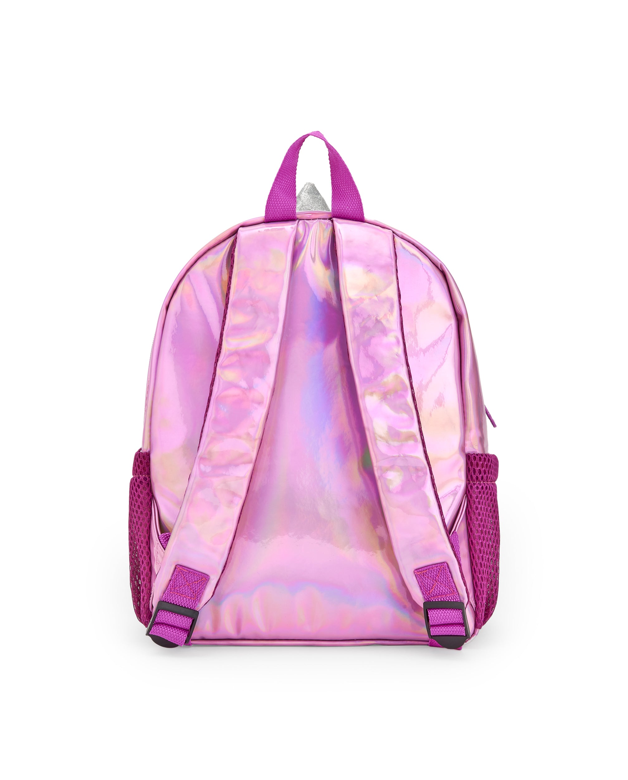 Mochila para niña en rosa brillante con diseño de cara