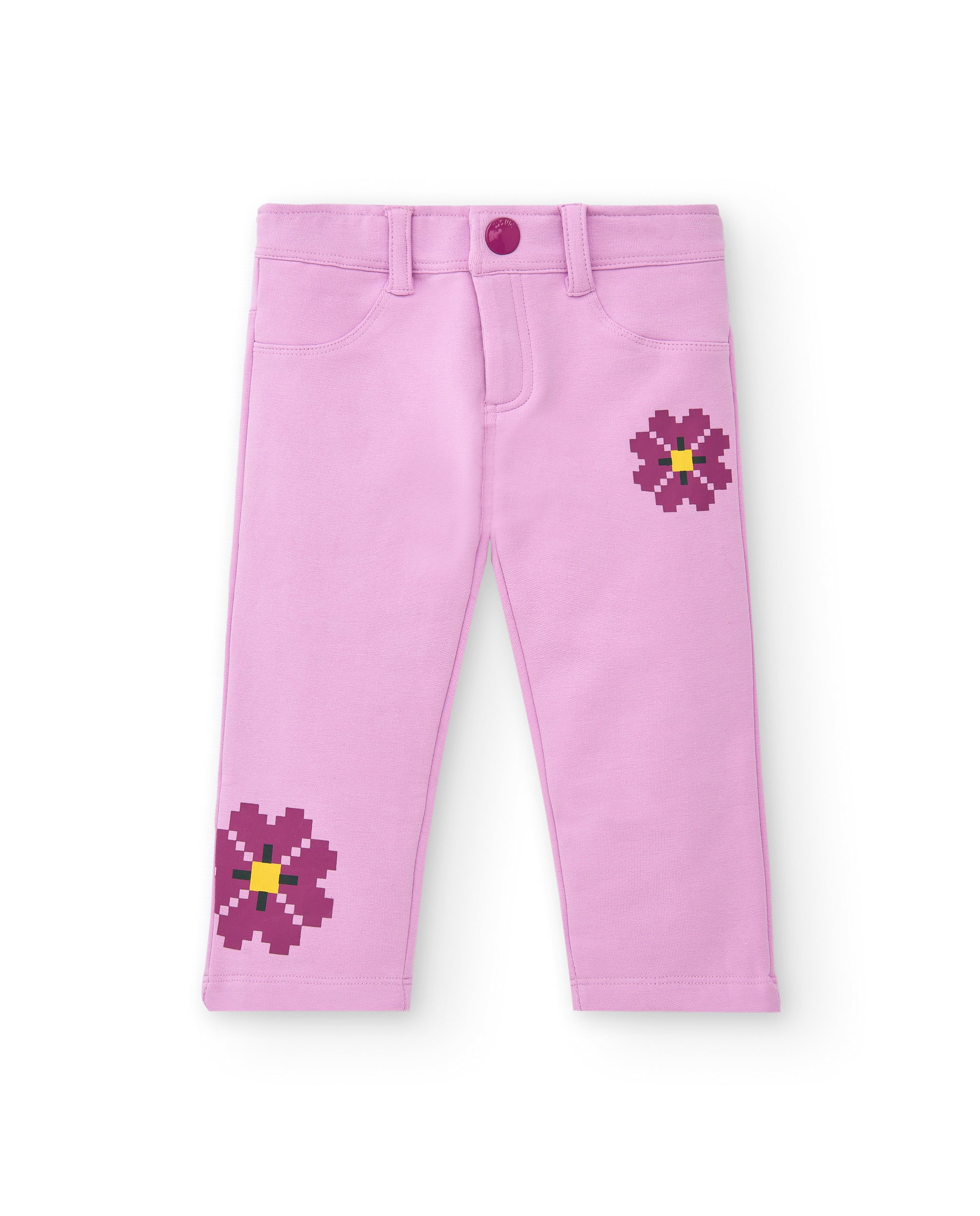 Pantalones para niña en color rosa con detalles de flores