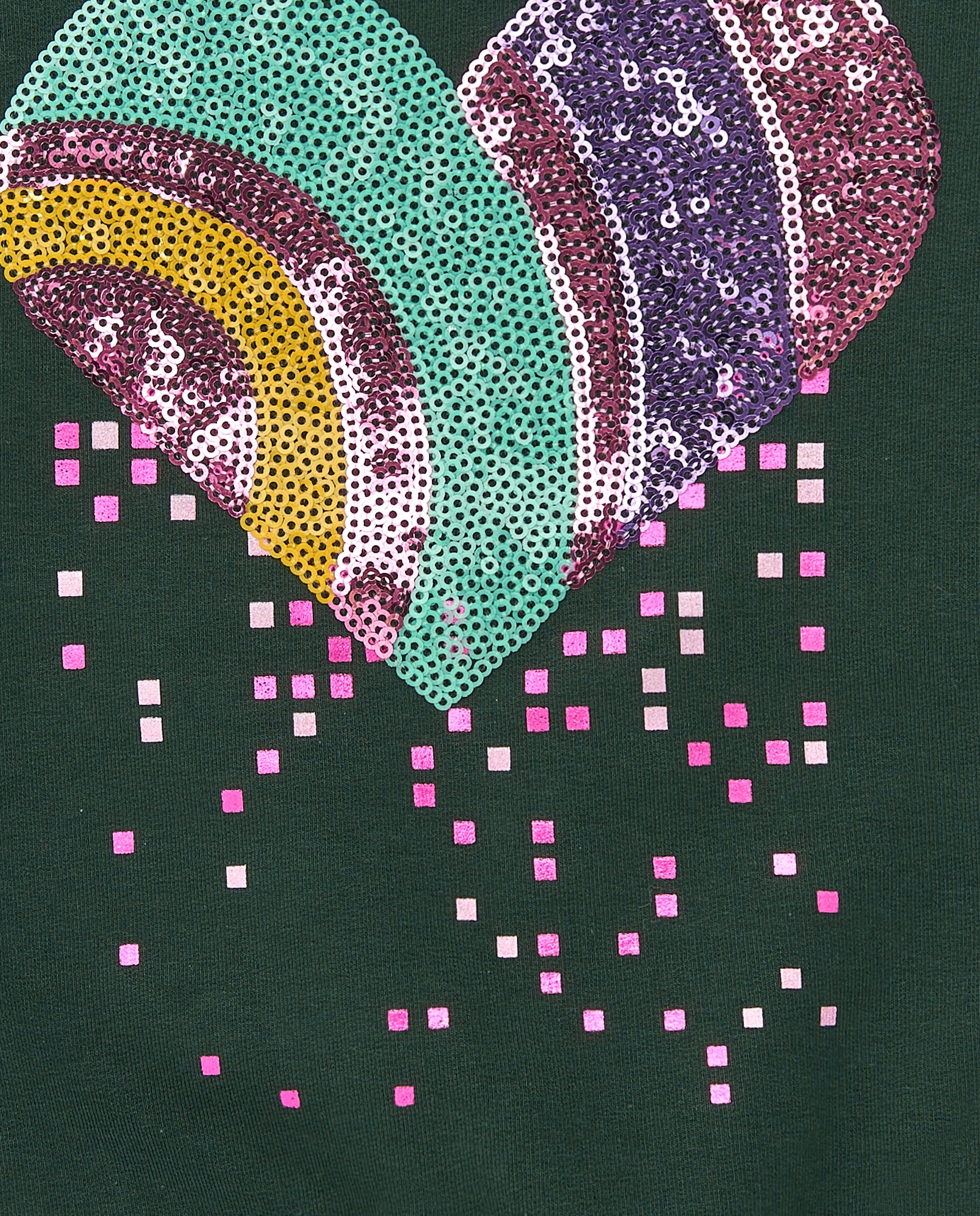 Sudadera verde con corazón de lentejuelas para niña colección