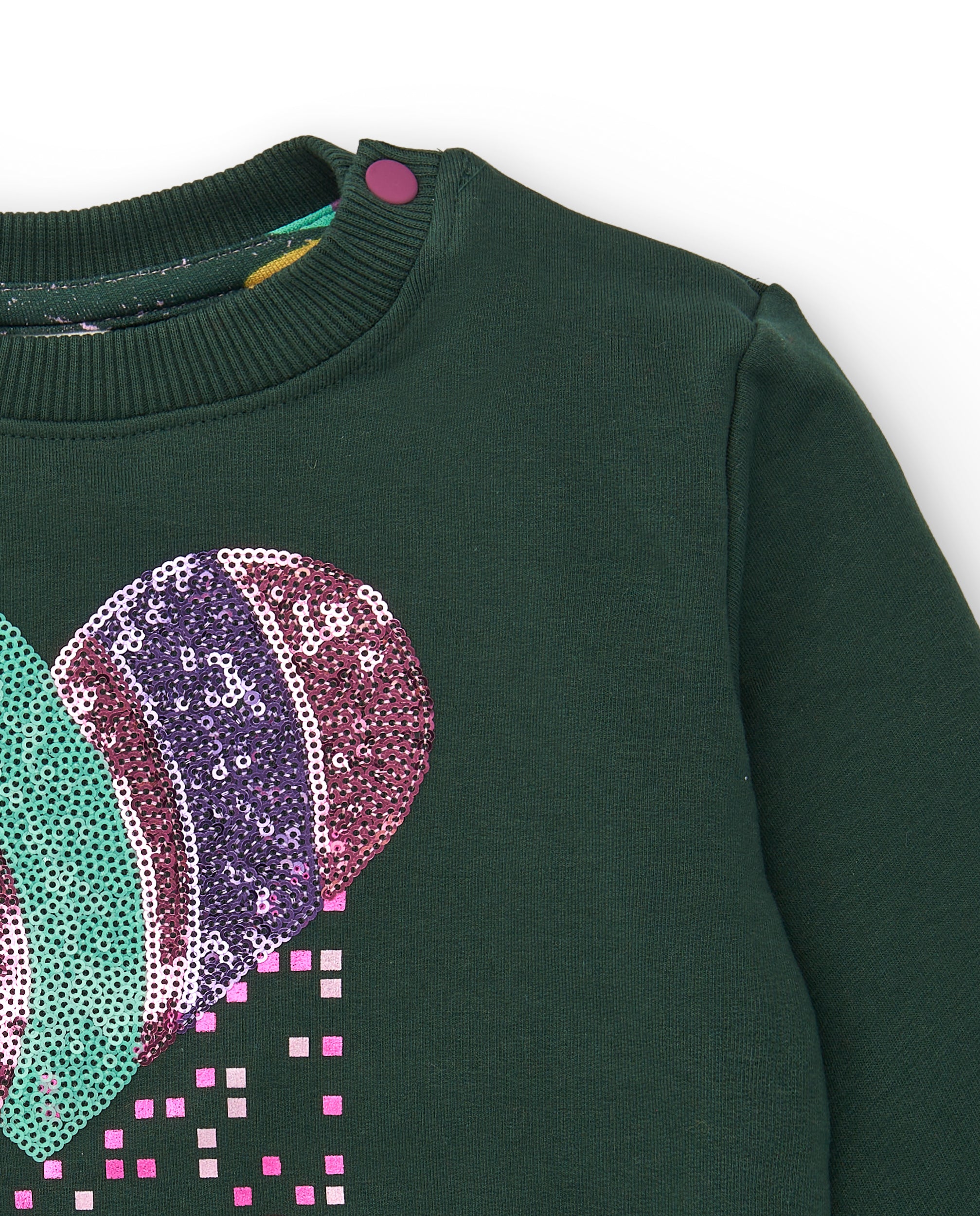 Sudadera verde con corazón de lentejuelas para niña colección