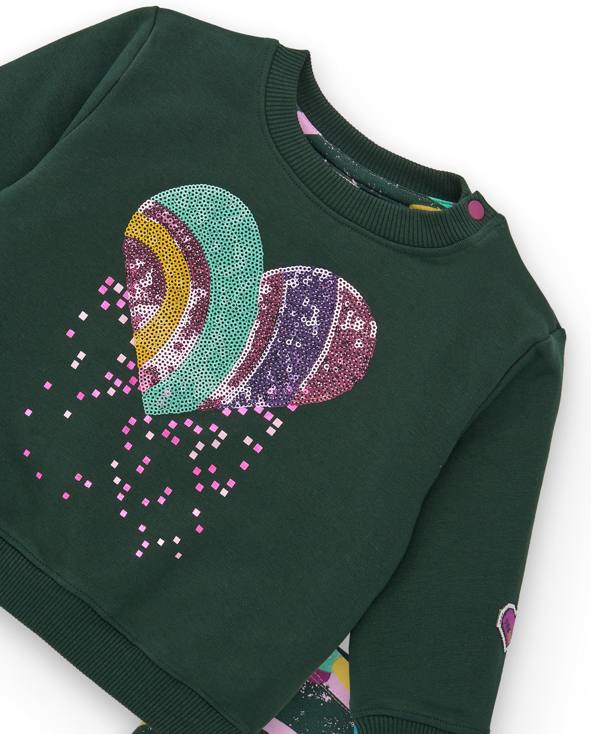 Conjunto sudadera verde y leggings estampados para niña