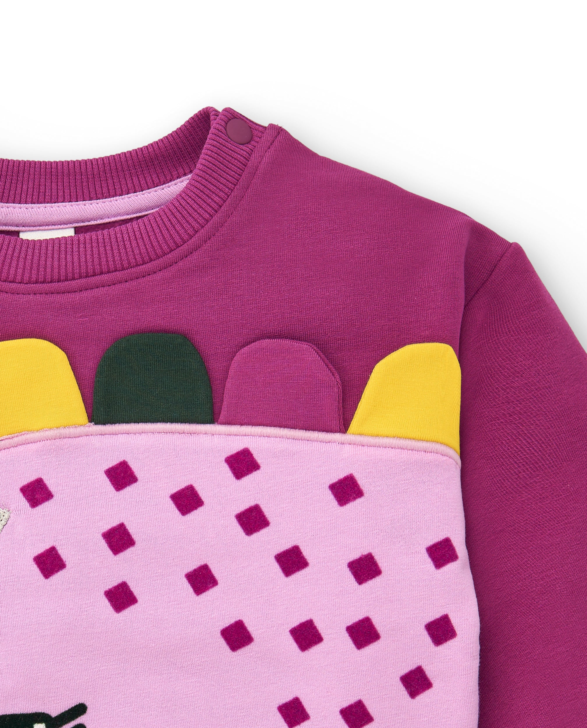 Sudadera morada con dinosaurio de apliques y detalles