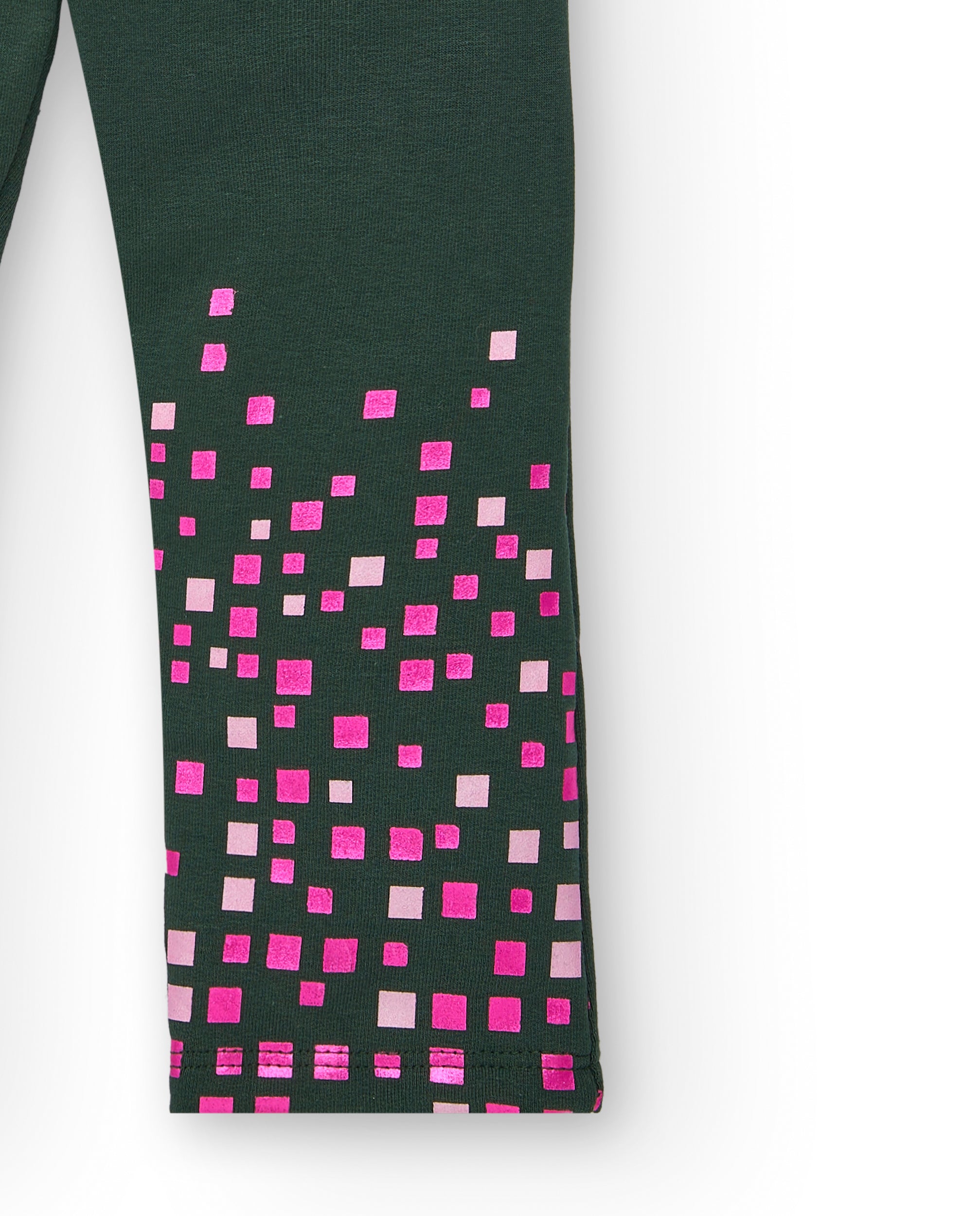 Leggings verdes con detalles de cuadros rosas y cintura