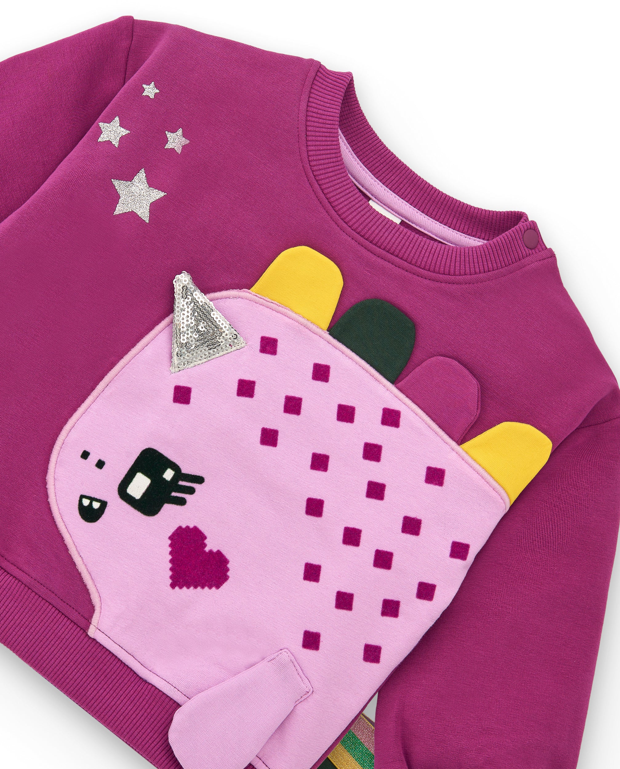 Conjunto sudadera fucsia con dinosaurio y leggings verdes para