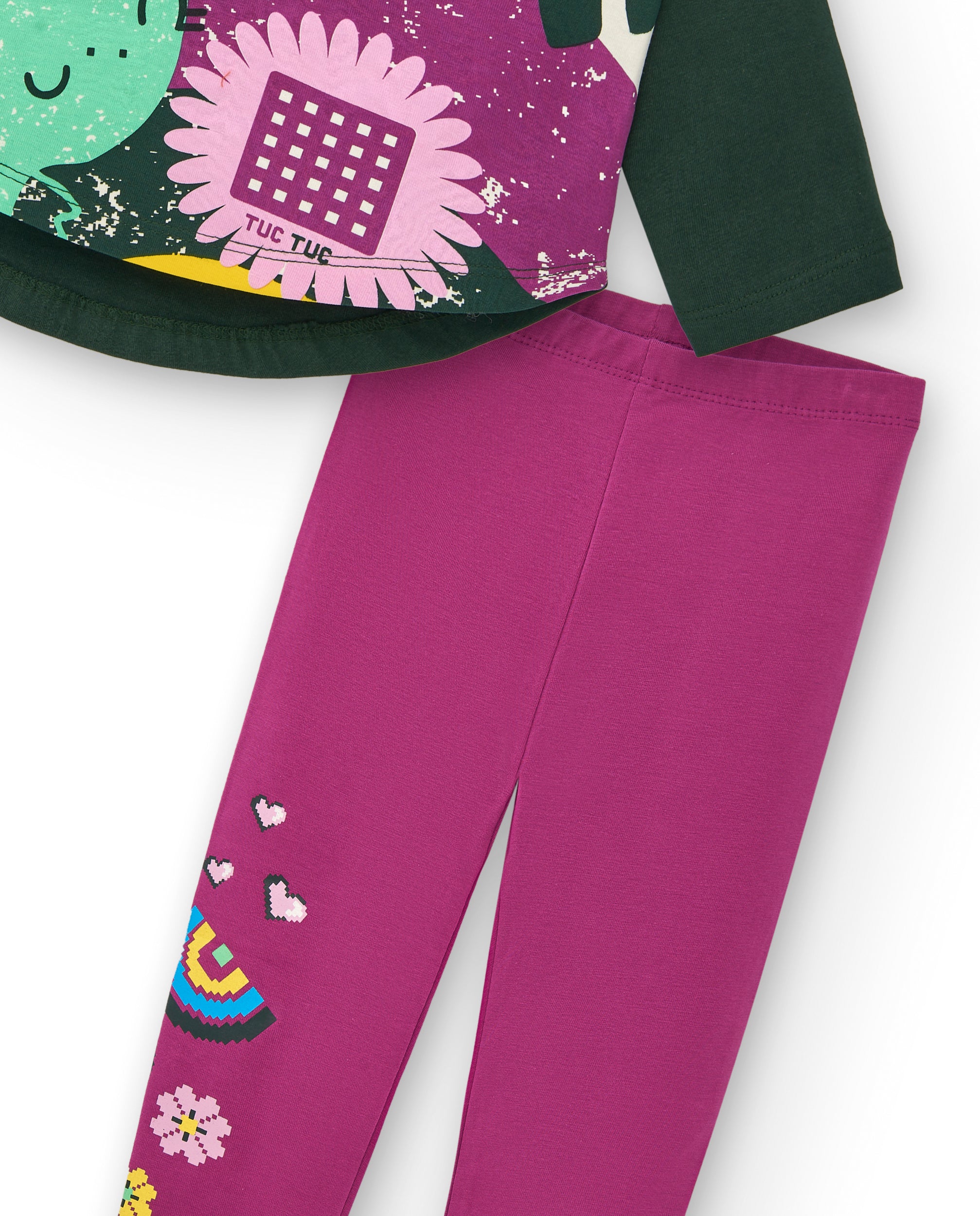 Conjunto de camiseta verde con estampado de dinosaurios y